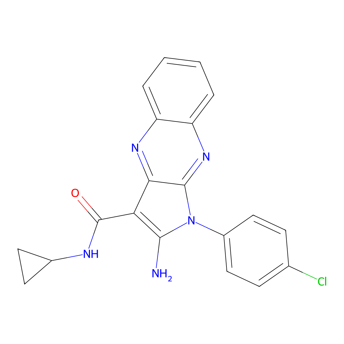 2-amino-1-(4-chlorophenyl)-N-cyclopropyl-1H-pyrrolo[2,3-b]quinoxaline-3-carboxamide molecular structure, CAS 500197-55-7