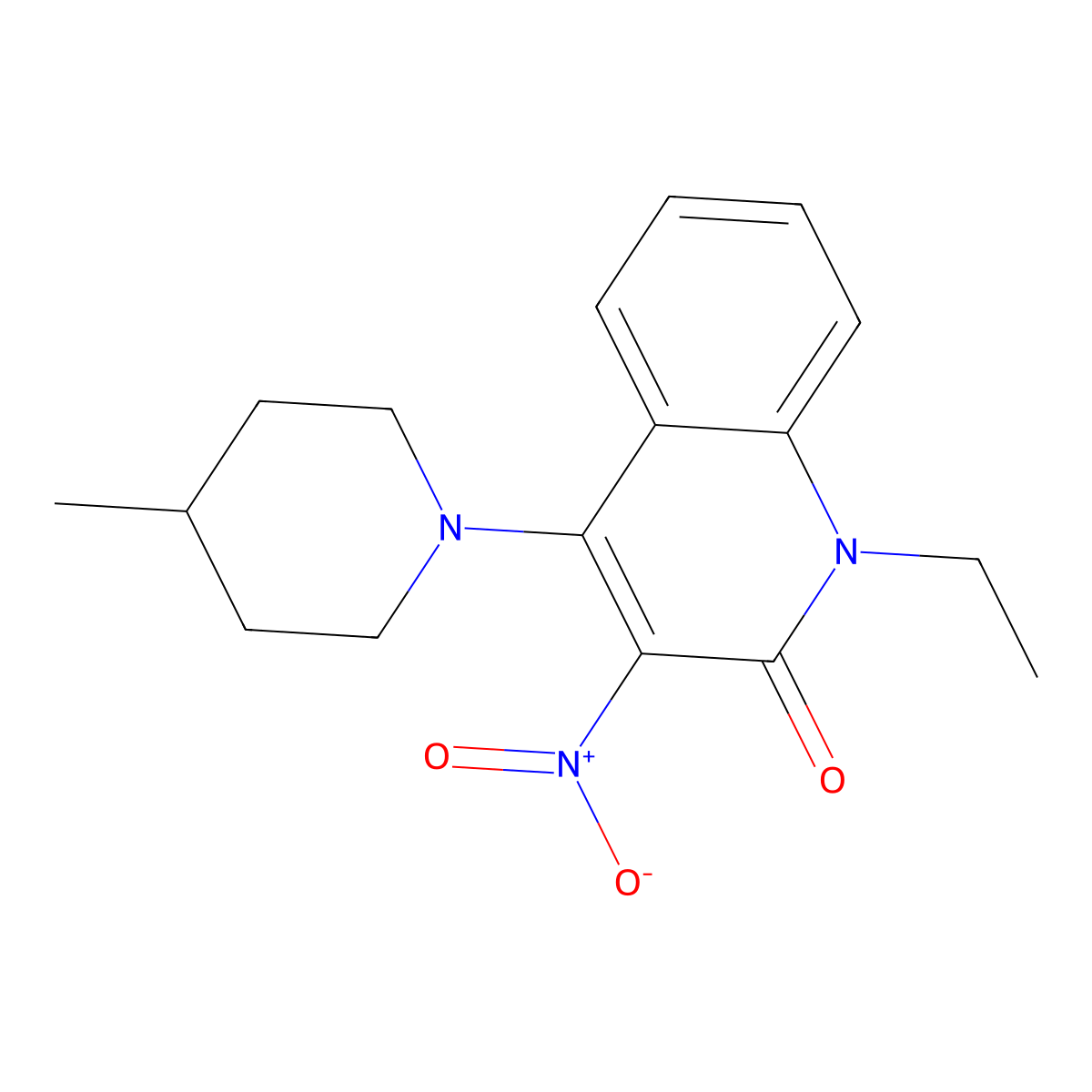 1-ethyl-4-(4-methylpiperidin-1-yl)-3-nitroquinolin-2(1H)-one molecular structure, CAS 500198-48-1