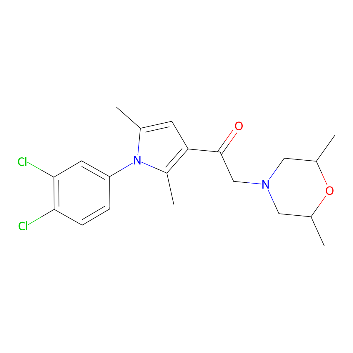 1-(1-(3,4-dichlorophenyl)-2,5-dimethyl-1H-pyrrol-3-yl)-2-(2,6-dimethylmorpholino)ethanone molecular structure, CAS 500198-70-9