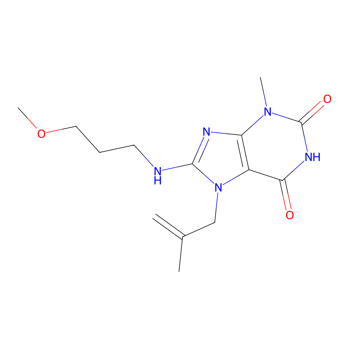 8-((3-methoxypropyl)amino)-3-methyl-7-(2-methylallyl)-1H-purine-2,6(3H,7H)-dione molecular structure, CAS 500198-84-5