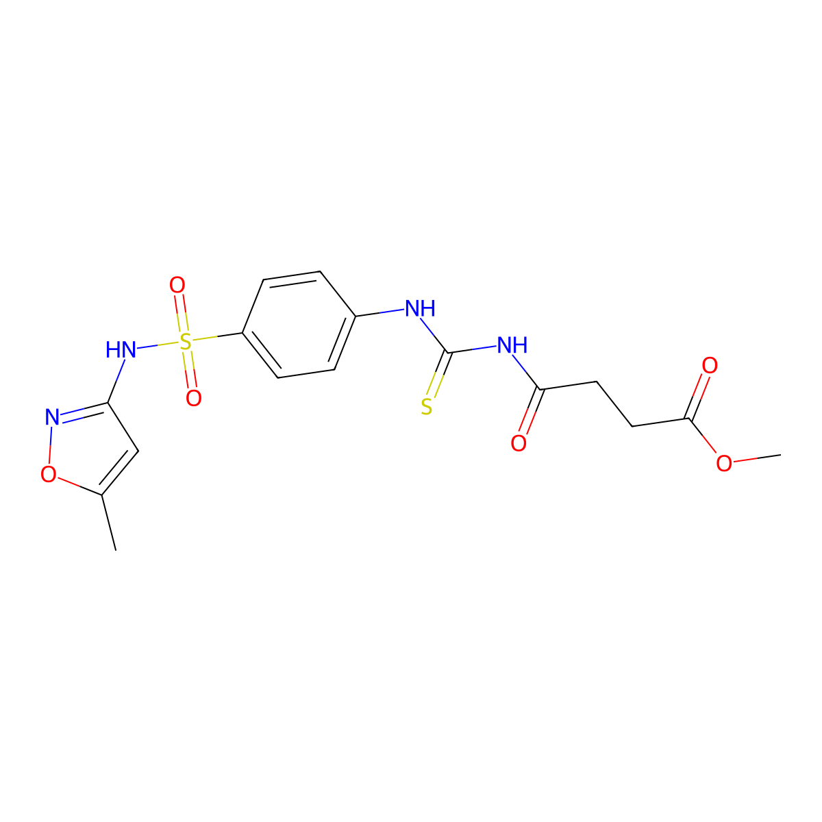 Methyl 4-[({4-[(5-methyl-1,2-oxazol-3-yl)sulfamoyl]phenyl}carbamothioyl)amino]-4-oxobutanoate molecular structure, CAS 500201-43-4