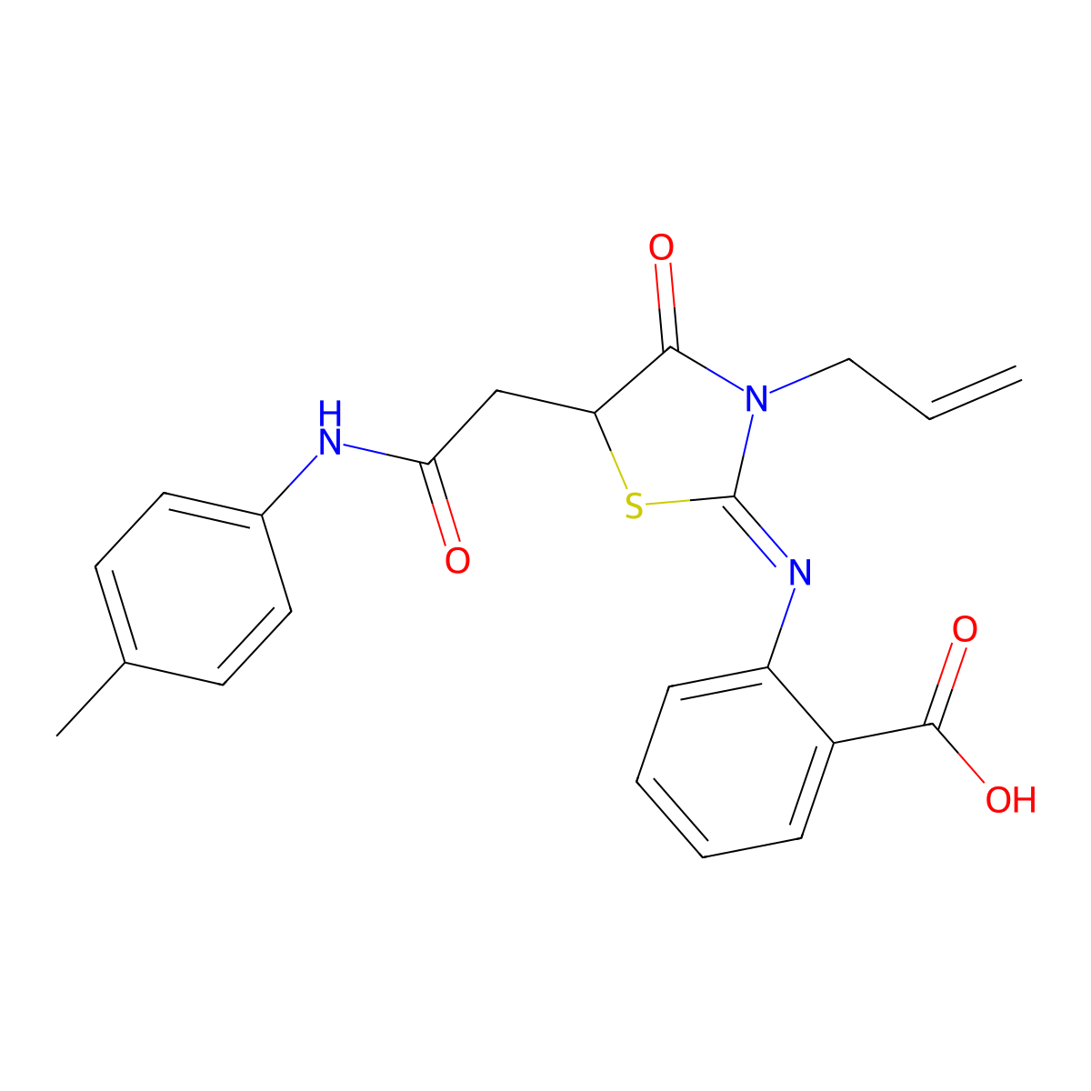 (Z)-2-((3-allyl-4-oxo-5-(2-oxo-2-(p-tolylamino)ethyl)thiazolidin-2-ylidene)amino)benzoic acid molecular structure, CAS 500203-14-5