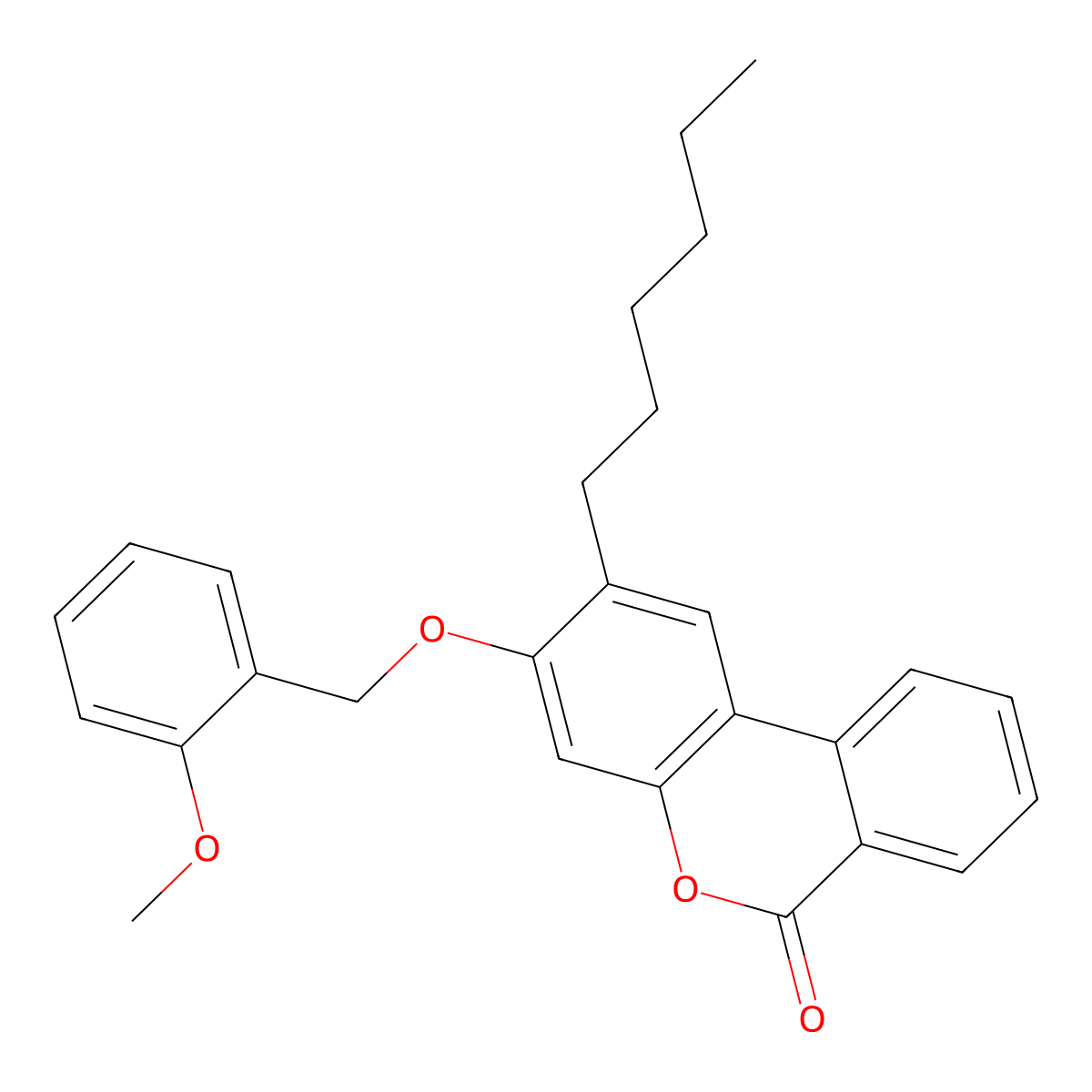 2-hexyl-3-[(2-methoxybenzyl)oxy]-6H-benzo[c]chromen-6-one molecular structure, CAS 500203-74-7
