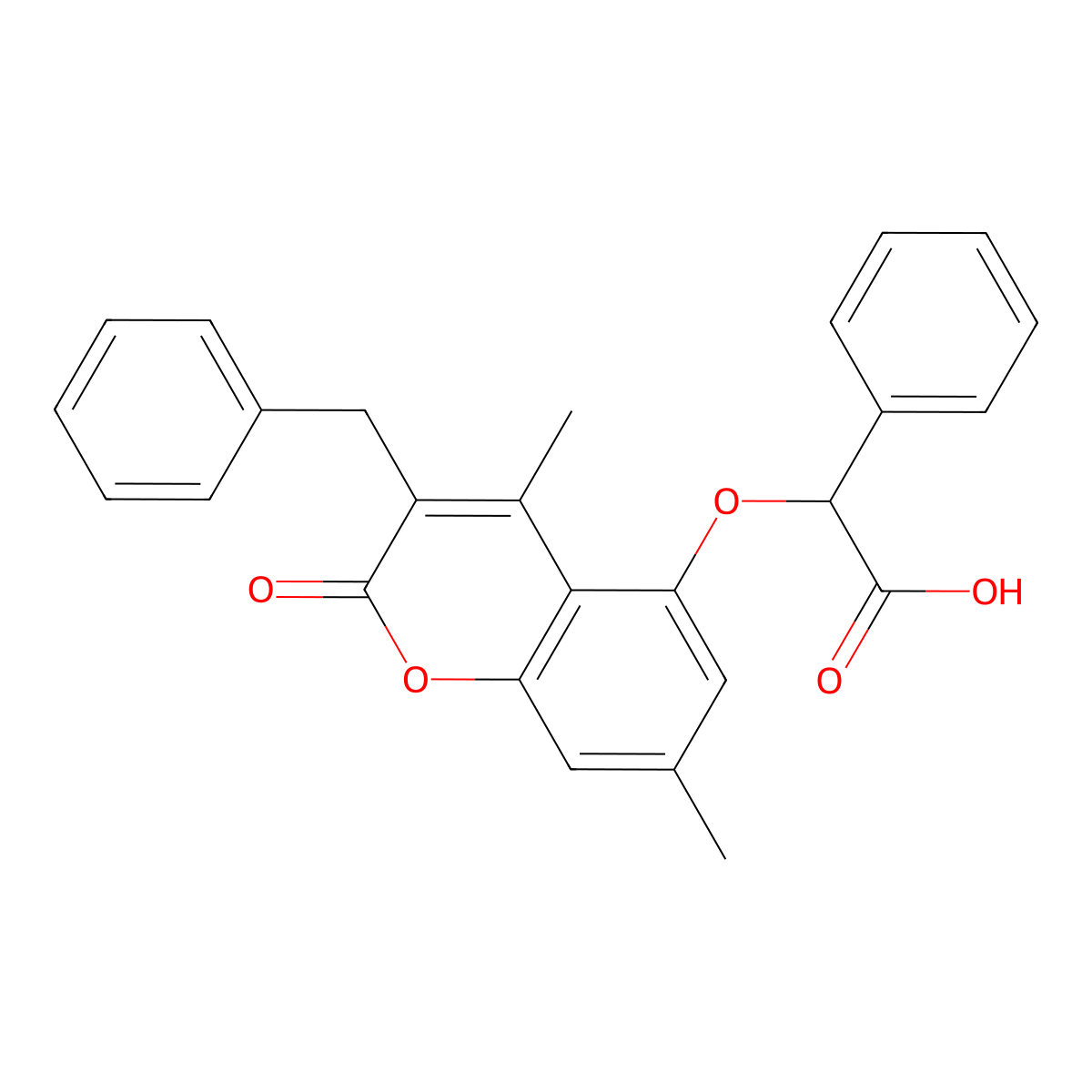 2-(3-Benzyl-4,7-dimethyl-2-oxochromen-5-yl)oxy-2-phenylacetic acid molecular structure, CAS 500204-22-8