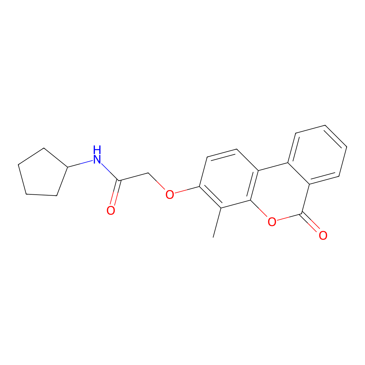 N-cyclopentyl-2-({4-methyl-6-oxo-6H-benzo[c]chromen-3-yl}oxy)acetamide molecular structure, CAS 500204-56-8