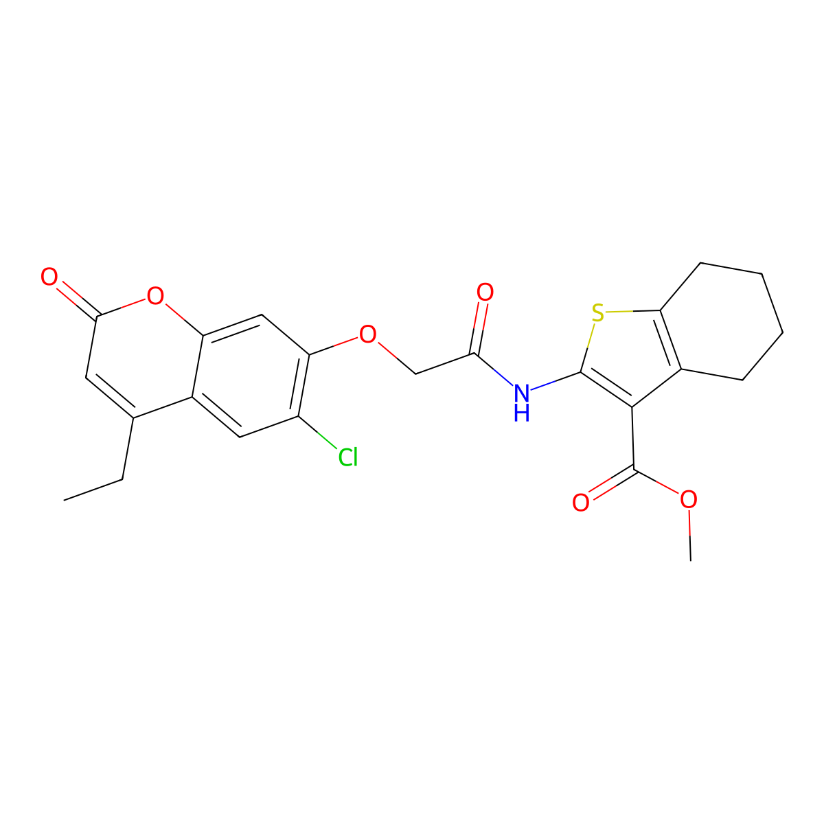 methyl 2-{2-[(6-chloro-4-ethyl-2-oxo-2H-chromen-7-yl)oxy]acetamido}-4,5,6,7-tetrahydro-1-benzothiophene-3-carboxylate molecular structure, CAS 500204-67-1