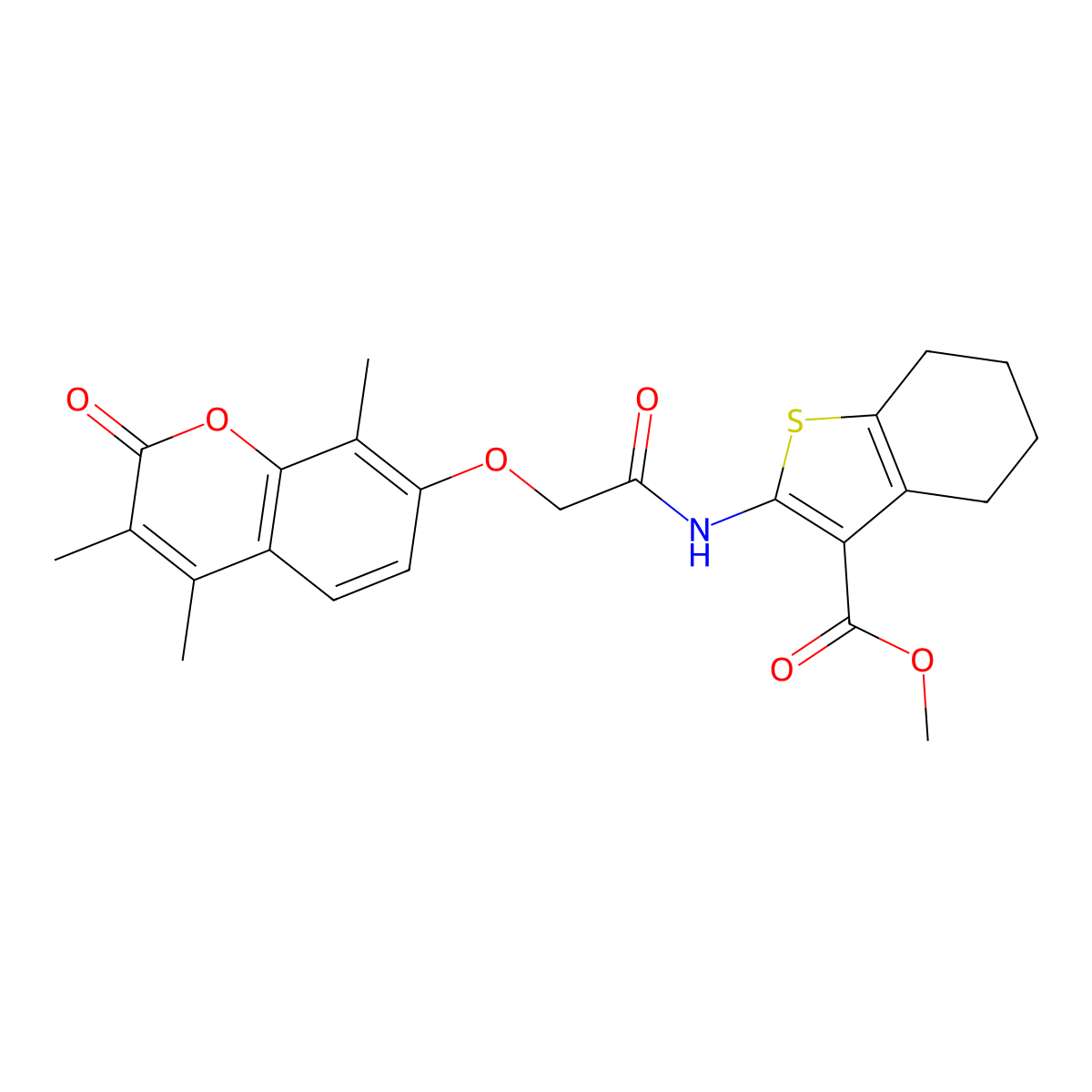 methyl 2-{2-[(3,4,8-trimethyl-2-oxo-2H-chromen-7-yl)oxy]acetamido}-4,5,6,7-tetrahydro-1-benzothiophene-3-carboxylate molecular structure, CAS 500204-70-6