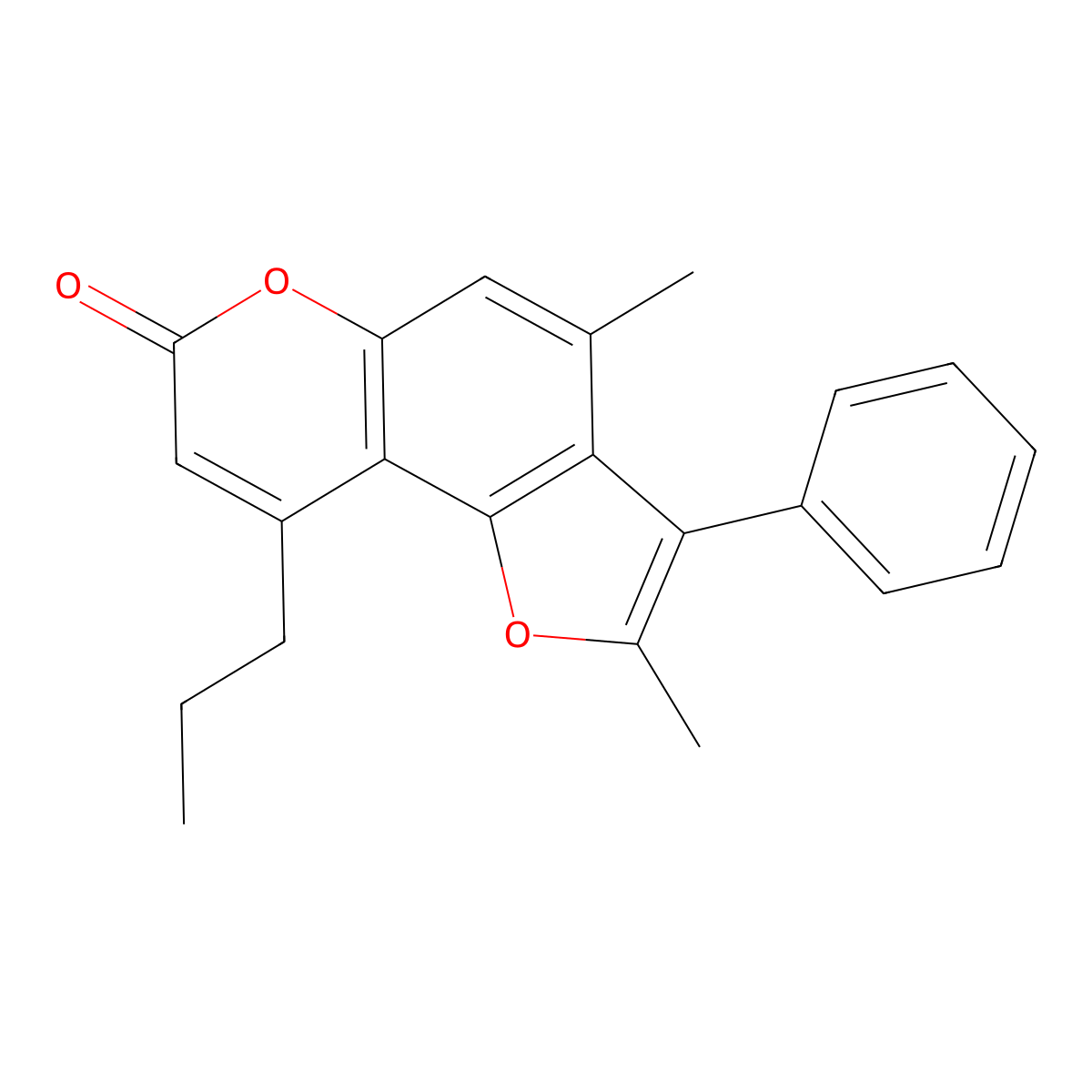 2,4-dimethyl-3-phenyl-9-propyl-7H-furo[2,3-f]chromen-7-one molecular structure, CAS 500205-14-1