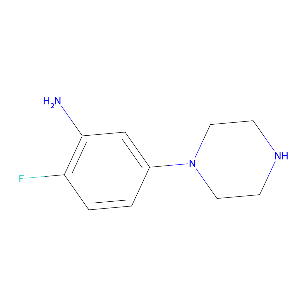 2-Fluoro-5-(piperazin-1-yl)aniline molecular structure, CAS 500206-02-0