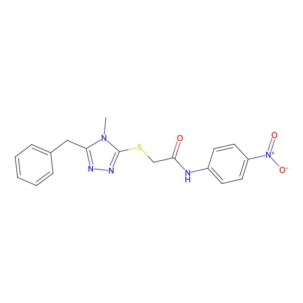 2-[(5-benzyl-4-methyl-1,2,4-triazol-3-yl)sulfanyl]-N-(4-nitrophenyl)acetamide molecular structure, CAS 500210-14-0