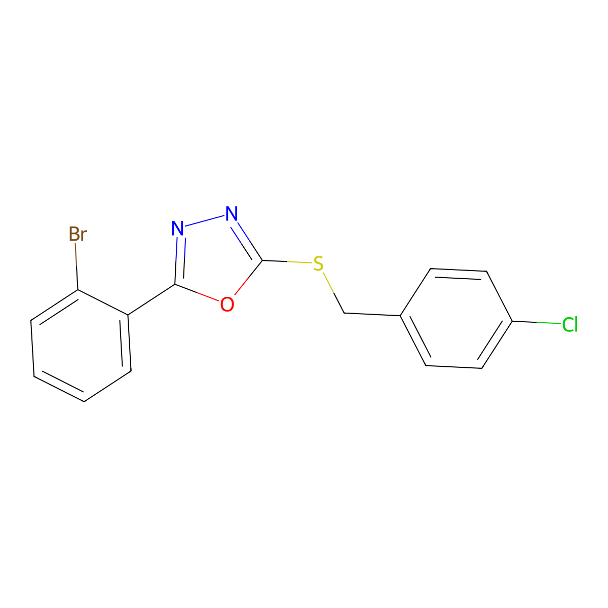 2-(2-Bromophenyl)-5-((4-chlorobenzyl)thio)-1,3,4-oxadiazole molecular structure, CAS 500210-57-1