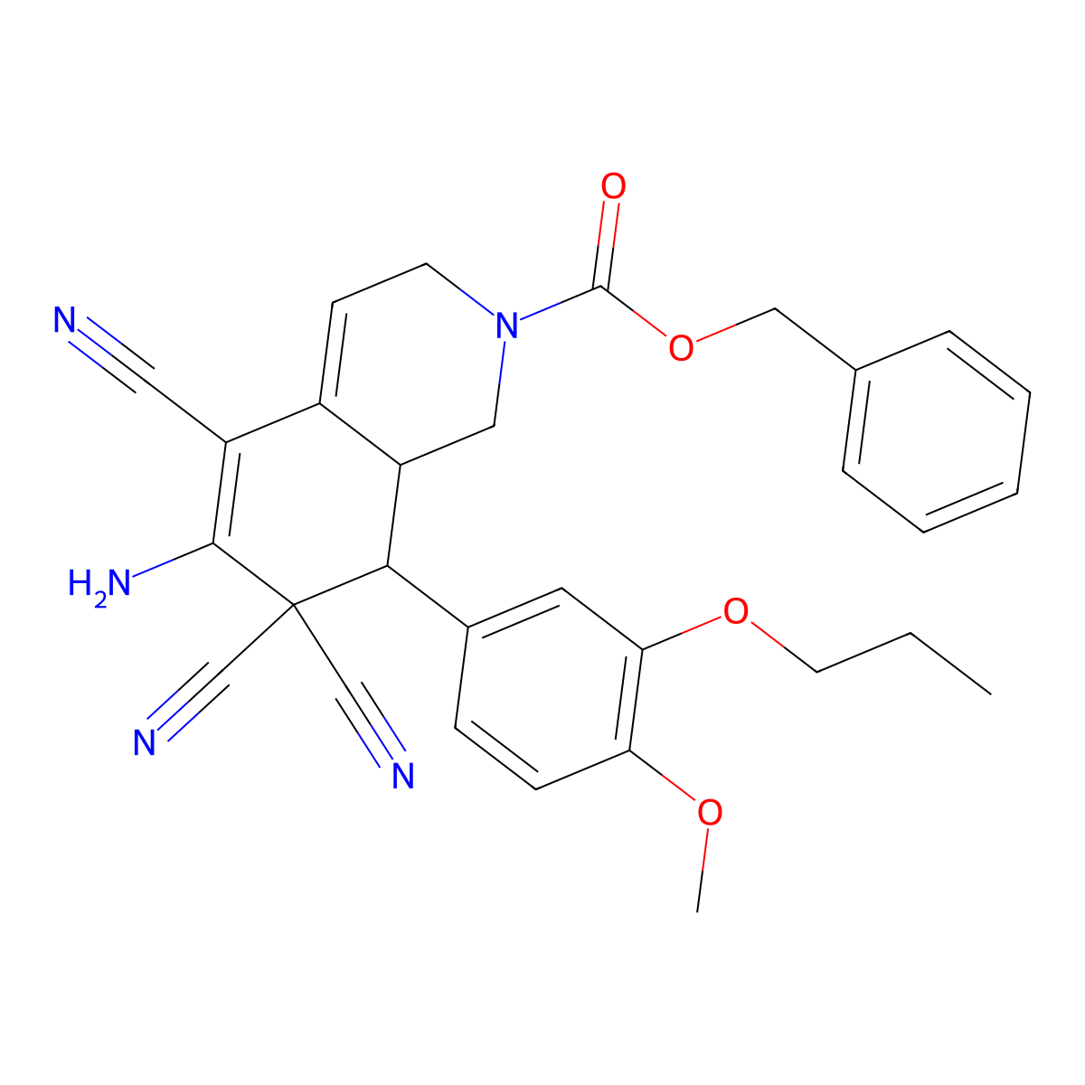 (8S,8aR)-benzyl 6-amino-5,7,7-tricyano-8-(4-methoxy-3-propoxyphenyl)-1,7,8,8a-tetrahydroisoquinoline-2(3H)-carboxylate molecular structure, CAS 500218-96-2
