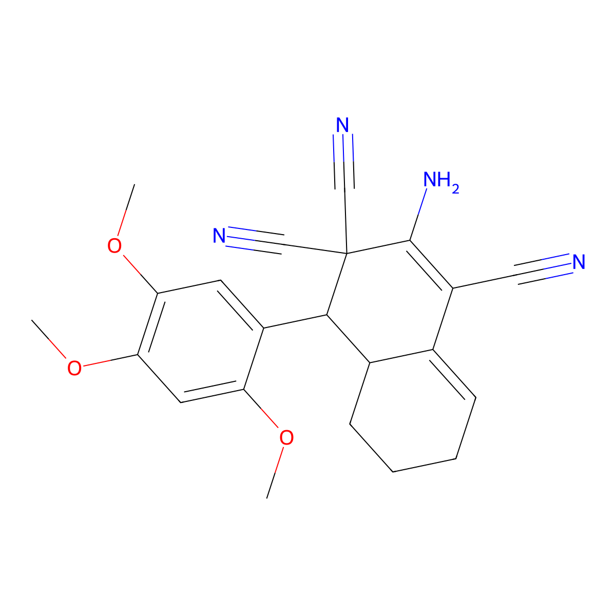 2-amino-4-(2,4,5-trimethoxyphenyl)-4a,5,6,7-tetrahydro-4H-naphthalene-1,3,3-tricarbonitrile molecular structure, CAS 500219-17-0
