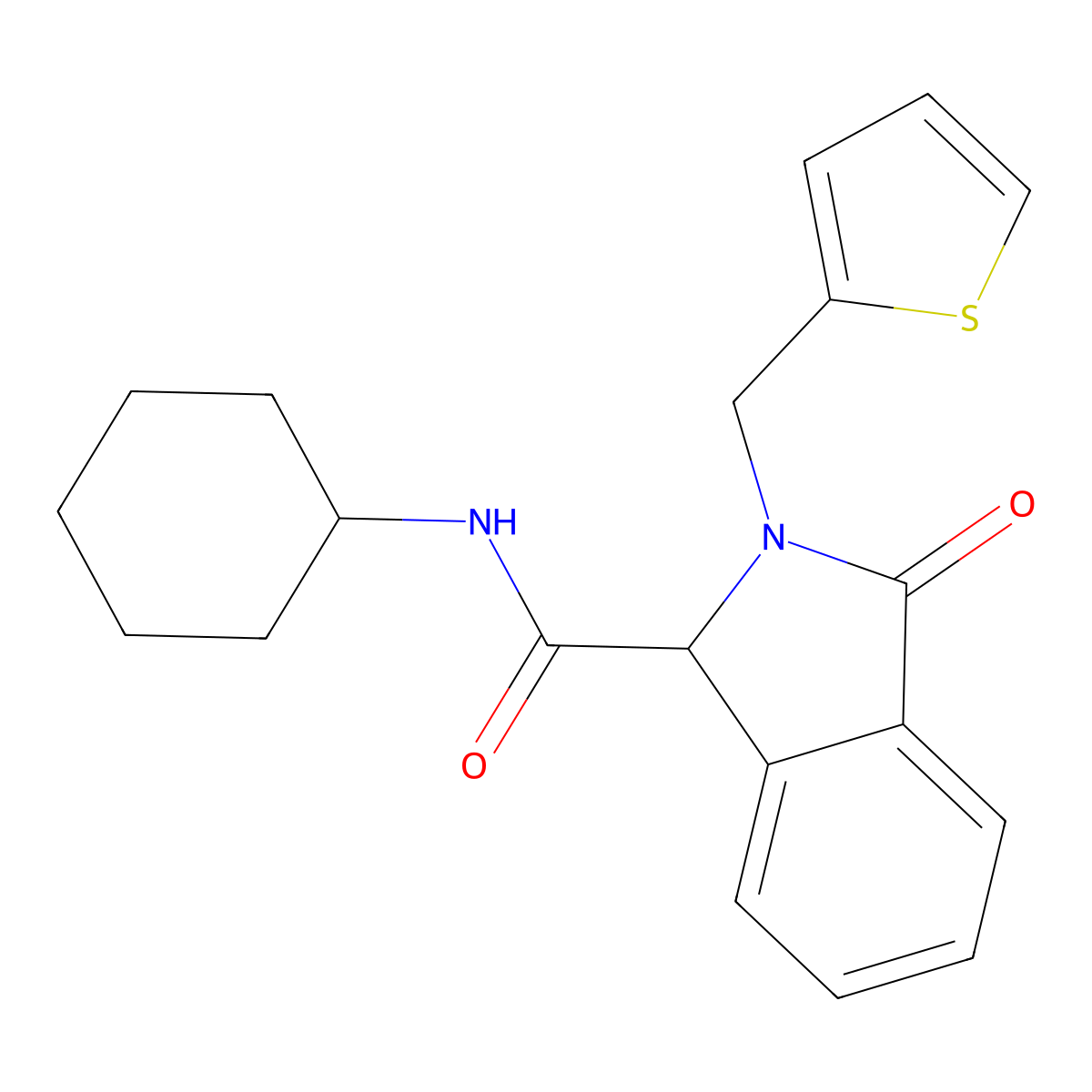 N-cyclohexyl-3-oxo-2-(2-thienylmethyl)-1-isoindolinecarboxamide molecular structure, CAS 500219-62-5