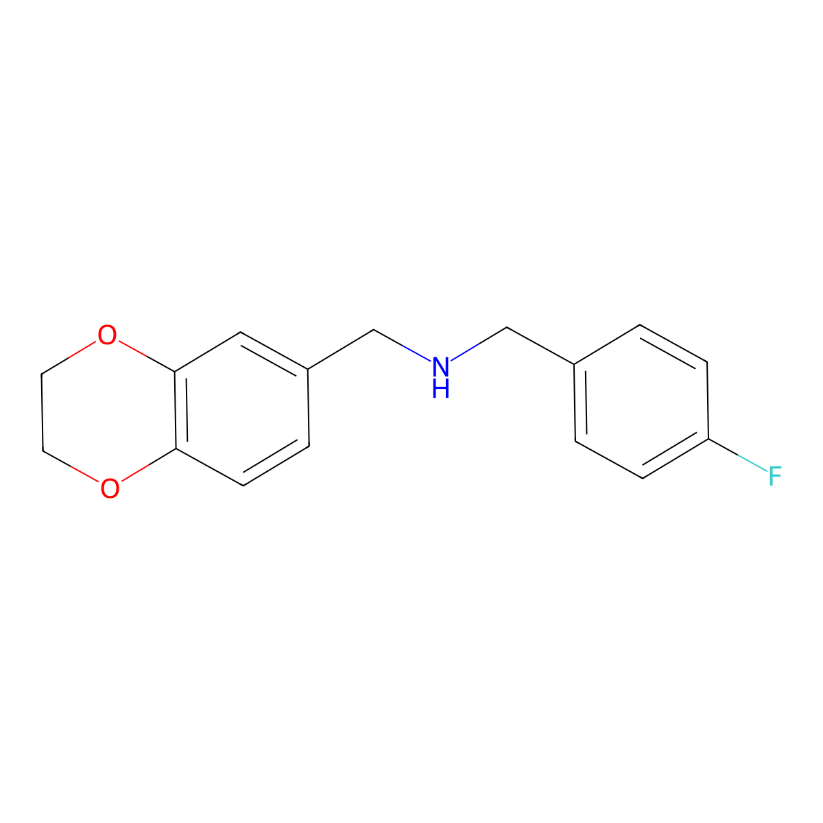 (2,3-Dihydro-benzo[1,4]dioxin-6-ylmethyl)-(4-fluoro-benzyl)-amine molecular structure, CAS 500221-68-1