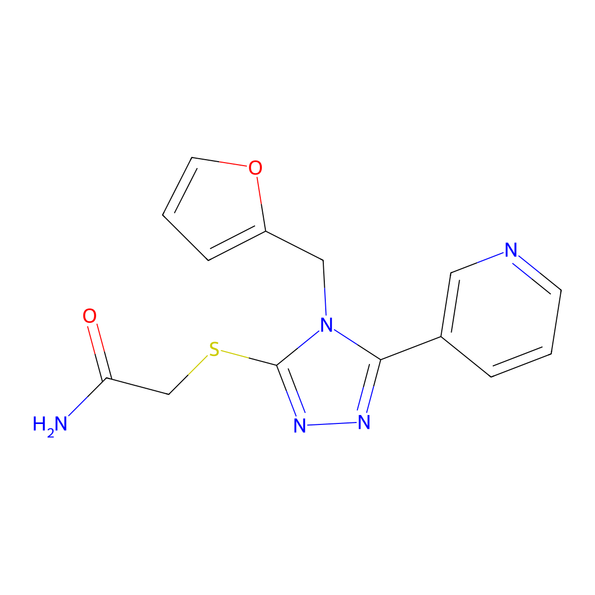 2-{[4-(furan-2-ylmethyl)-5-(pyridin-3-yl)-4H-1,2,4-triazol-3-yl]sulfanyl}acetamide molecular structure, CAS 500257-33-0
