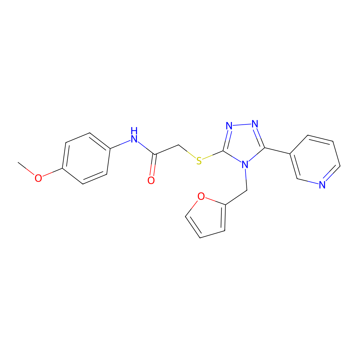 2-{[4-(furan-2-ylmethyl)-5-(pyridin-3-yl)-4H-1,2,4-triazol-3-yl]sulfanyl}-N-(4-methoxyphenyl)acetamide molecular structure, CAS 500257-34-1