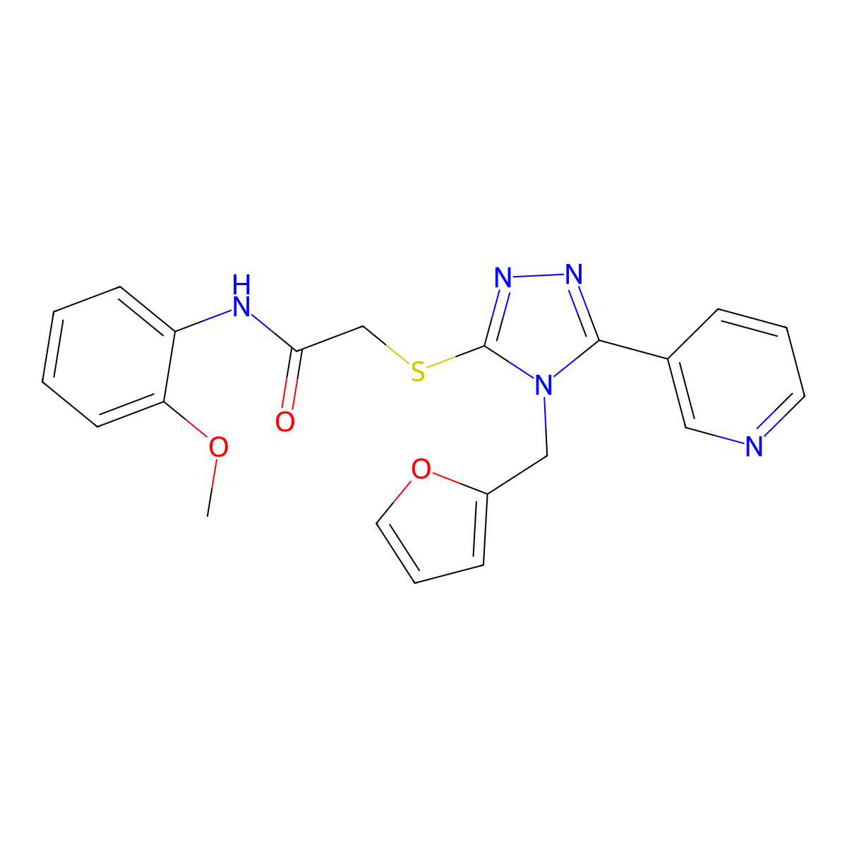 2-{[4-(furan-2-ylmethyl)-5-(pyridin-3-yl)-4H-1,2,4-triazol-3-yl]sulfanyl}-N-(2-methoxyphenyl)acetamide molecular structure, CAS 500257-37-4