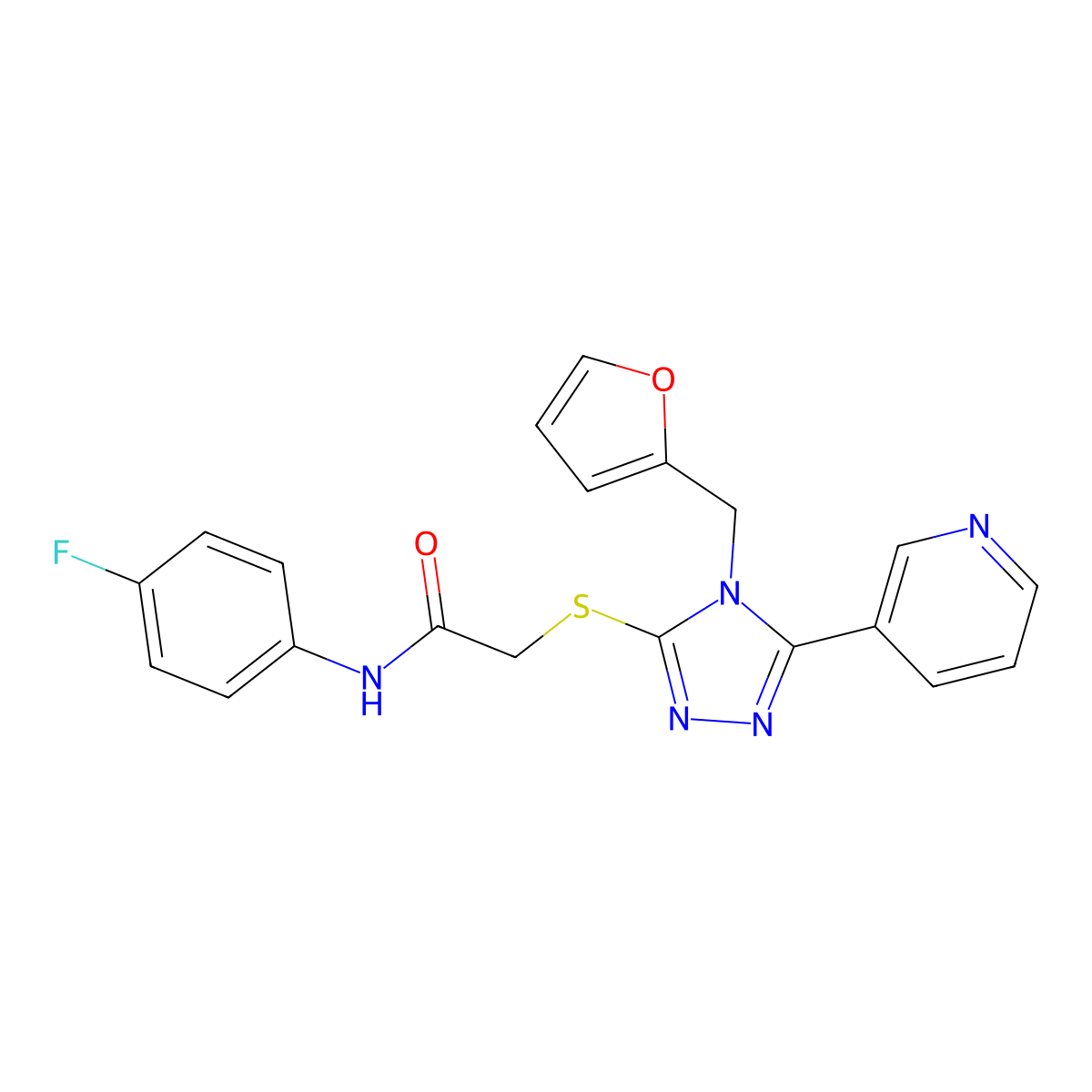 N-(4-fluorophenyl)-2-{[4-(furan-2-ylmethyl)-5-(pyridin-3-yl)-4H-1,2,4-triazol-3-yl]sulfanyl}acetamide molecular structure, CAS 500257-42-1