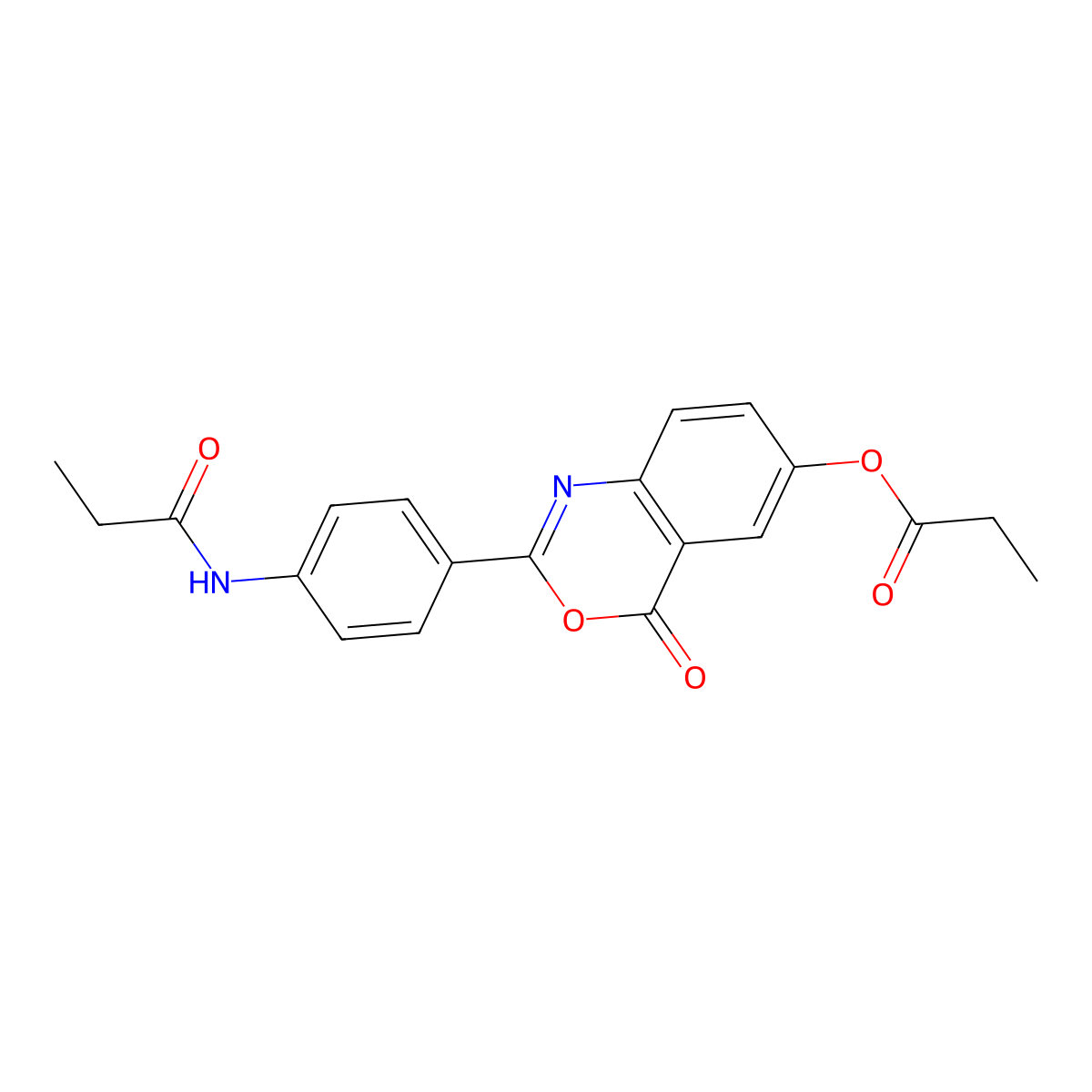 4-oxo-2-[4-(propionylamino)phenyl]-4H-3,1-benzoxazin-6-yl propionate molecular structure, CAS 500261-38-1