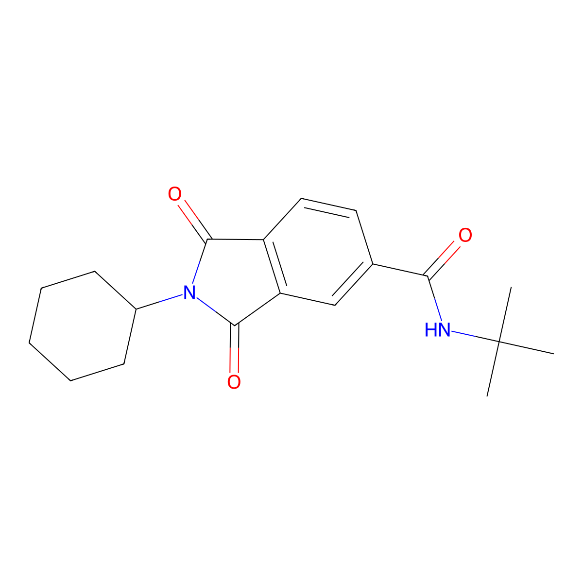 N-tert-butyl-2-cyclohexyl-1,3-dioxoisoindole-5-carboxamide molecular structure, CAS 500261-81-4