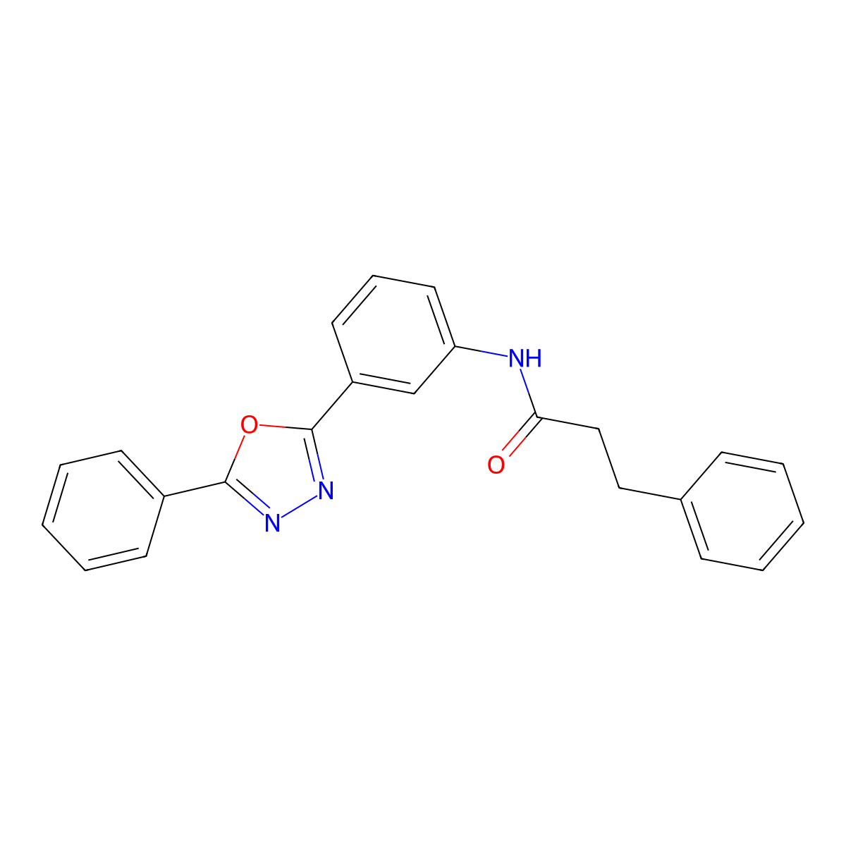 3-phenyl-N-[3-(5-phenyl-1,3,4-oxadiazol-2-yl)phenyl]propanamide molecular structure, CAS 500262-34-0
