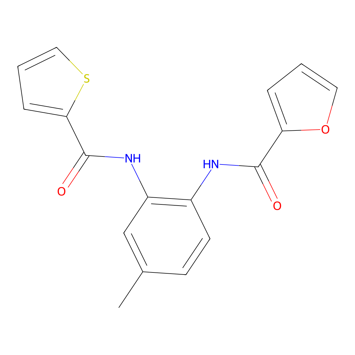 N-{4-methyl-2-[(2-thienylcarbonyl)amino]phenyl}-2-furamide molecular structure, CAS 500262-59-9