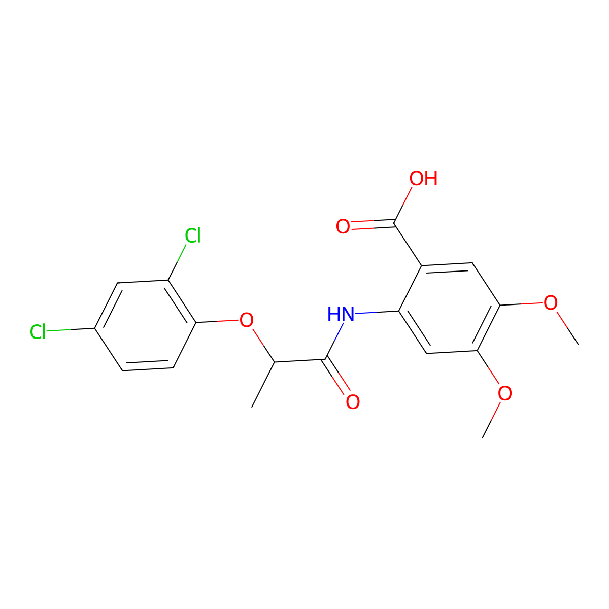 2-{[2-(2,4-Dichlorophenoxy)propanoyl]amino}-4,5-dimethoxybenzoic acid molecular structure, CAS 500262-79-3