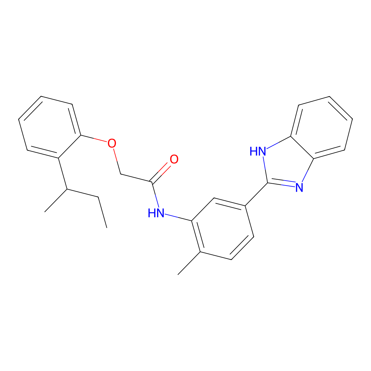 N-[5-(1H-benzimidazol-2-yl)-2-methylphenyl]-2-(2-butan-2-ylphenoxy)acetamide molecular structure, CAS 500262-88-4