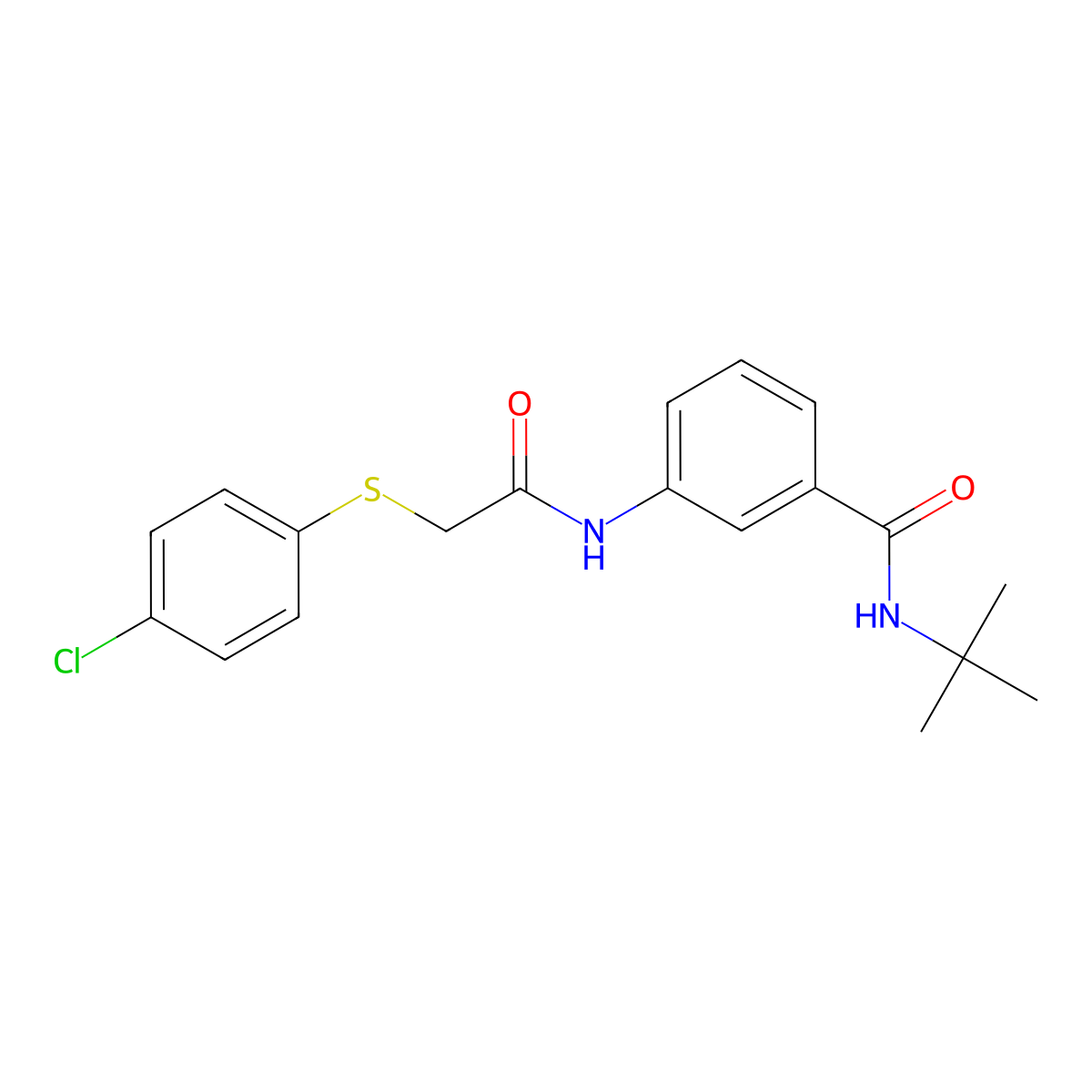 N-tert-butyl-3-[[2-(4-chlorophenyl)sulfanylacetyl]amino]benzamide molecular structure, CAS 500263-21-8
