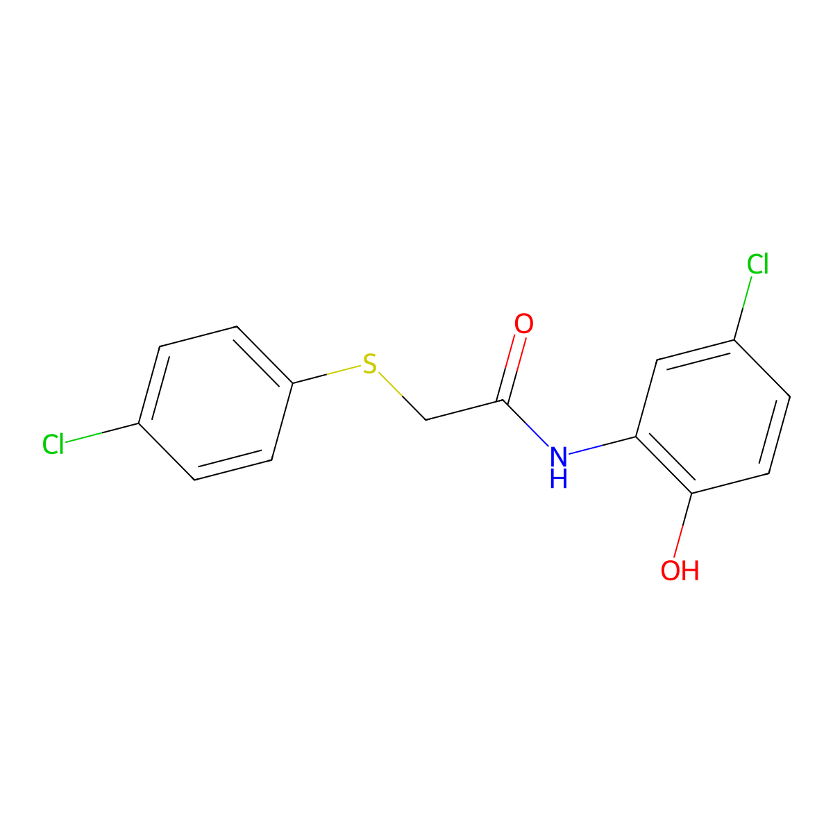 N-(5-chloro-2-hydroxyphenyl)-2-(4-chlorophenyl)sulfanylacetamide molecular structure, CAS 500263-26-3
