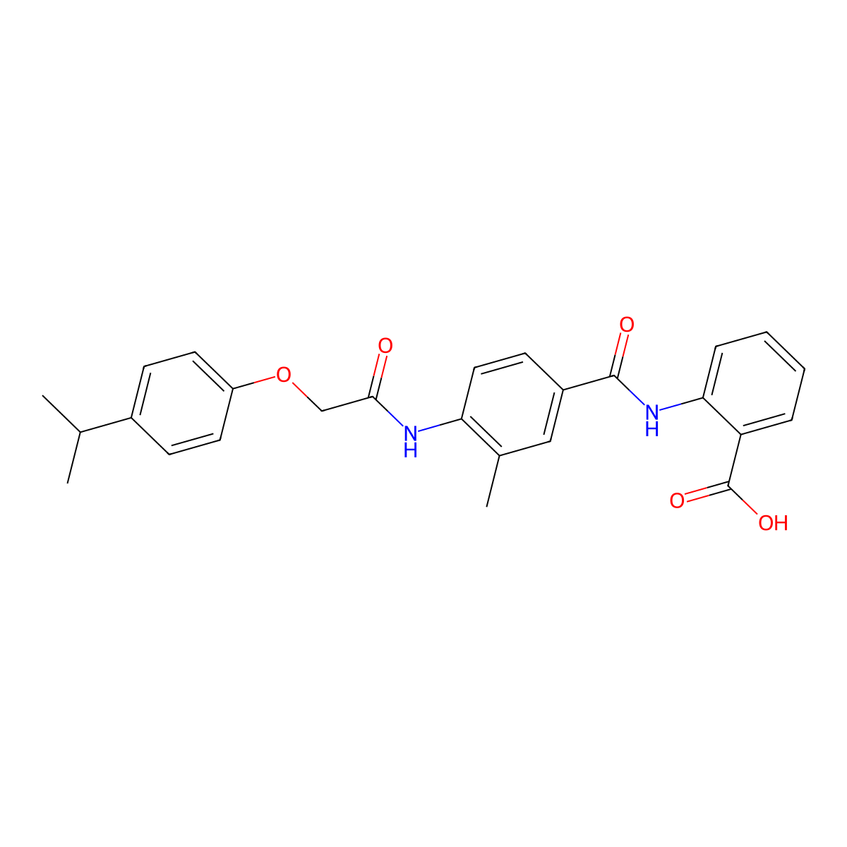 2-({[3-Methyl-4-({[4-(propan-2-yl)phenoxy]acetyl}amino)phenyl]carbonyl}amino)benzoic acid molecular structure, CAS 500263-45-6