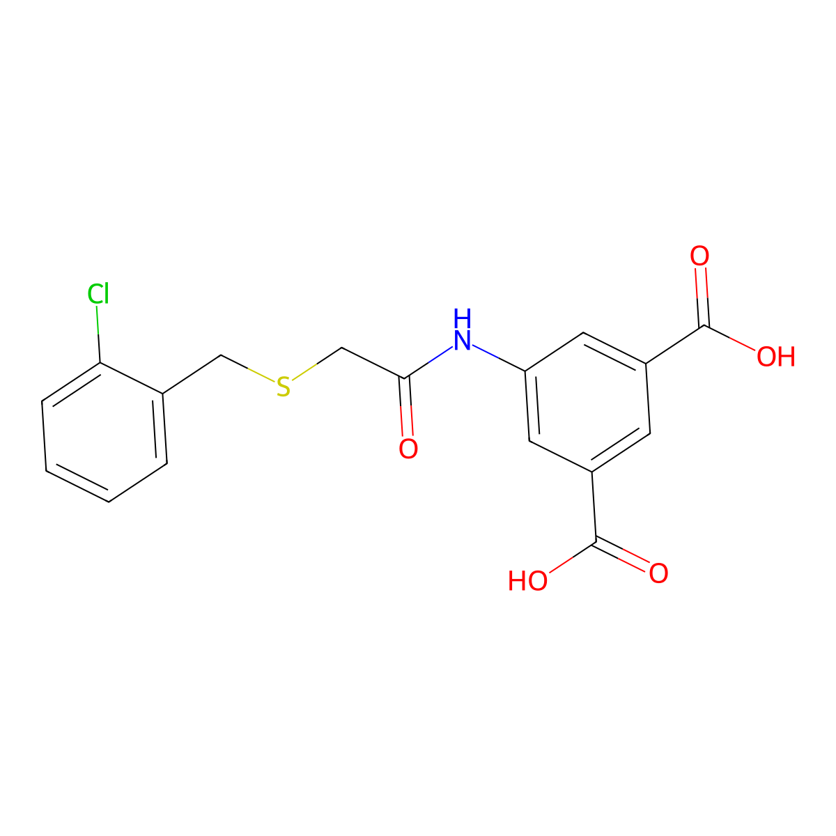 5-({[(2-Chlorobenzyl)sulfanyl]acetyl}amino)benzene-1,3-dicarboxylic acid molecular structure, CAS 500263-47-8