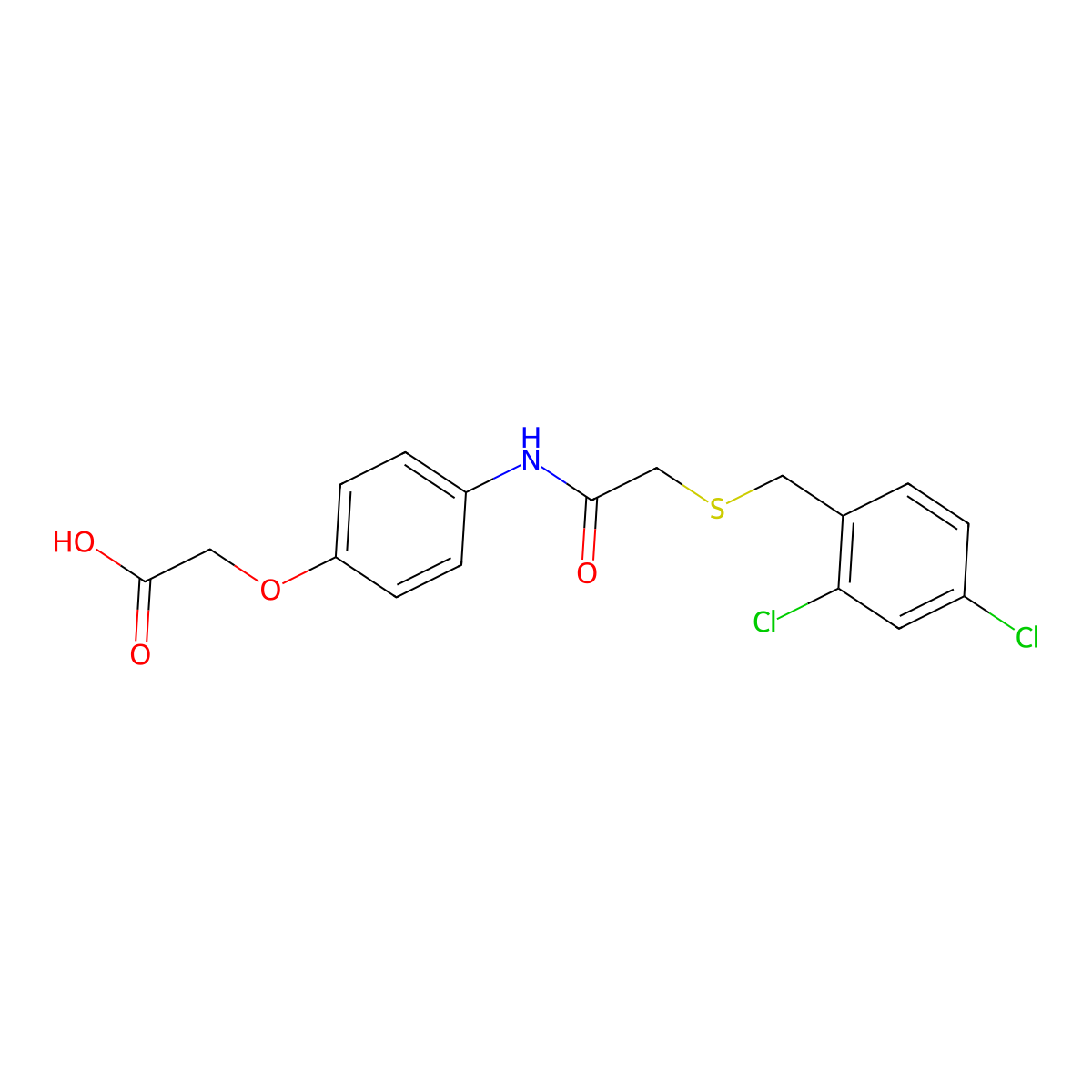 [4-({[(2,4-Dichlorobenzyl)sulfanyl]acetyl}amino)phenoxy]acetic acid molecular structure, CAS 500263-88-7