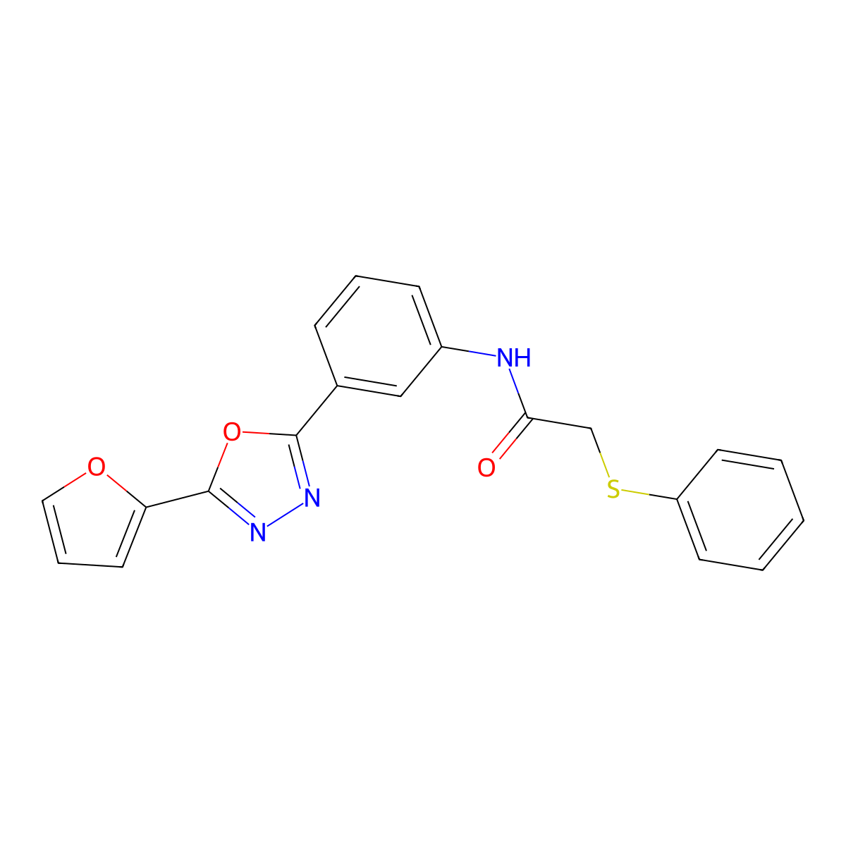 N-[3-[5-(furan-2-yl)-1,3,4-oxadiazol-2-yl]phenyl]-2-phenylsulfanylacetamide molecular structure, CAS 500264-44-8