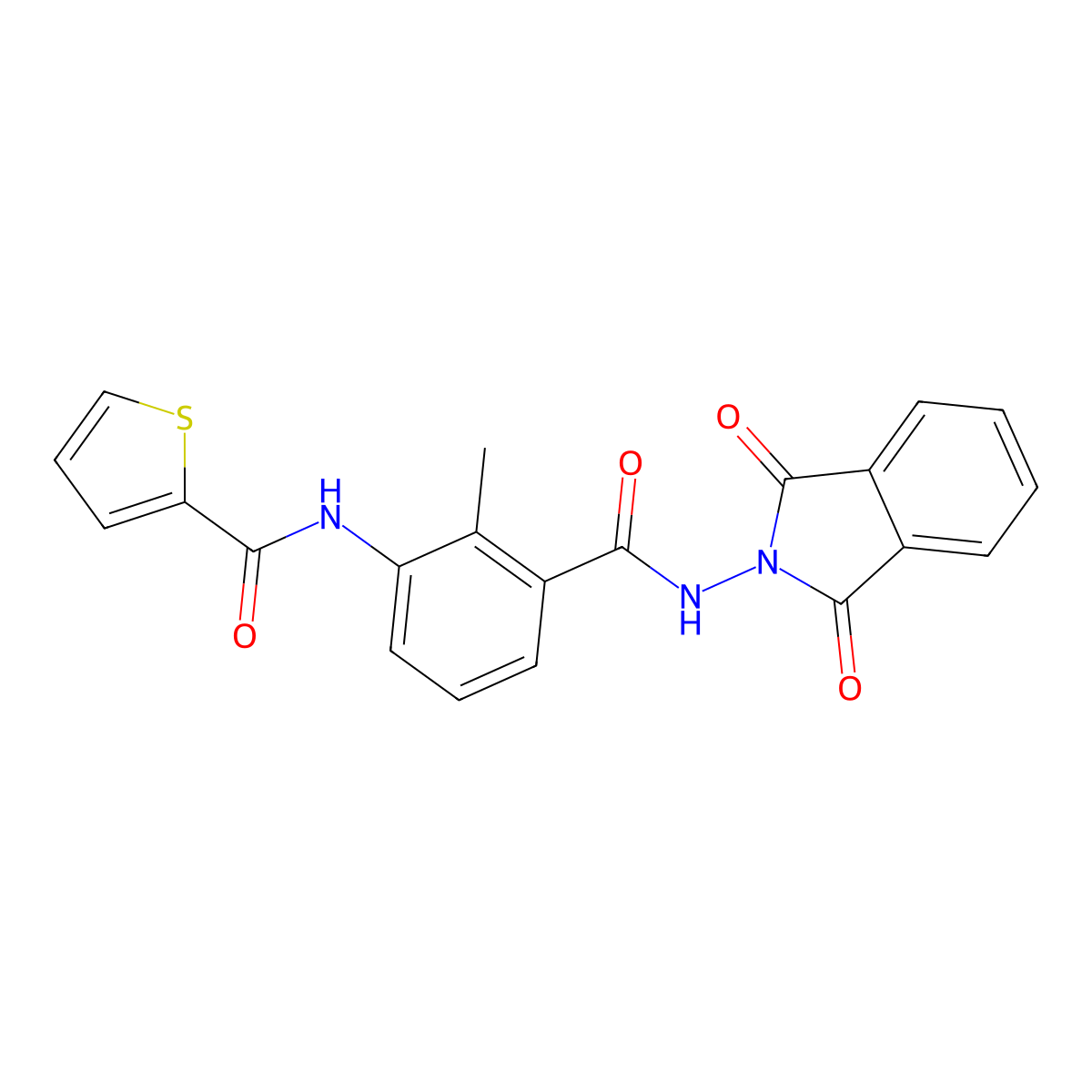 N-[3-[(1,3-dioxoisoindol-2-yl)carbamoyl]-2-methylphenyl]thiophene-2-carboxamide molecular structure, CAS 500264-60-8