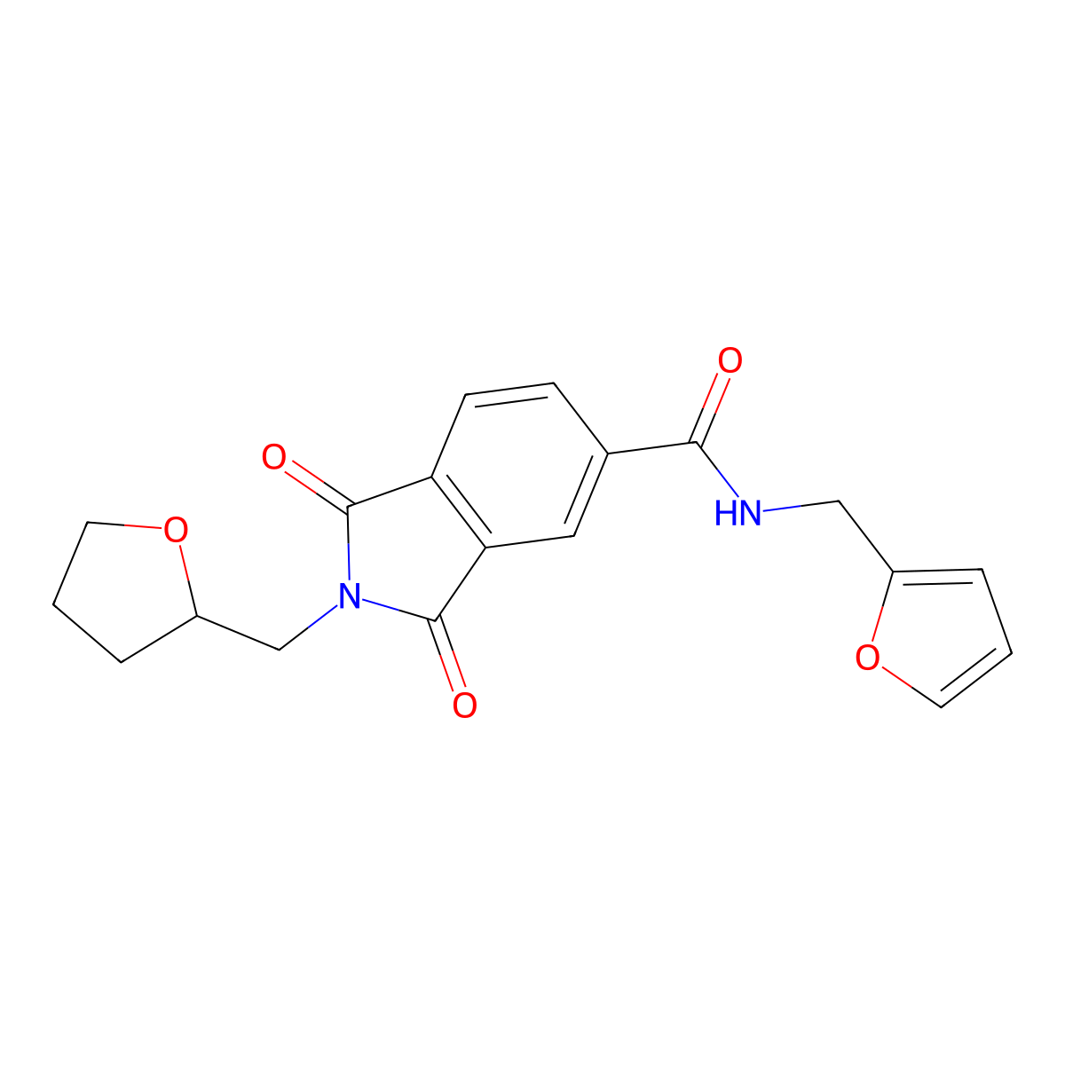 N-(furan-2-ylmethyl)-1,3-dioxo-2-(oxolan-2-ylmethyl)isoindole-5-carboxamide molecular structure, CAS 500264-92-6