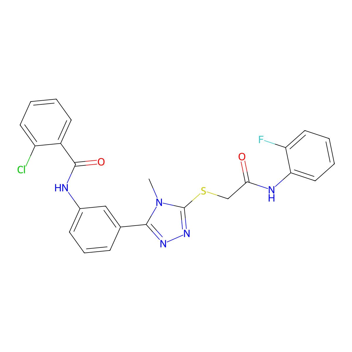 2-chloro-N-[3-[5-[2-(2-fluoroanilino)-2-oxoethyl]sulfanyl-4-methyl-1,2,4-triazol-3-yl]phenyl]benzamide molecular structure, CAS 500265-17-8