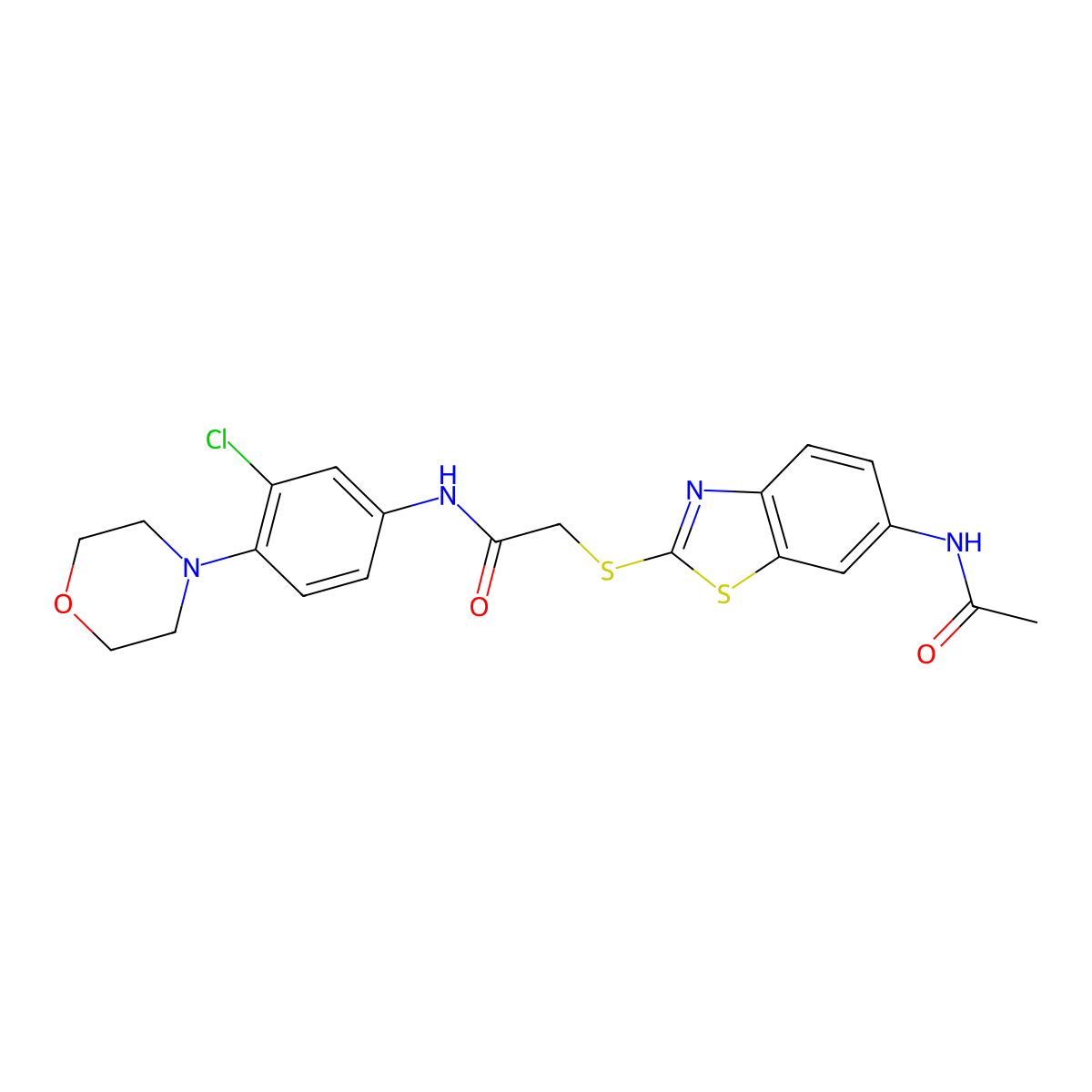 2-{[6-(acetylamino)-1,3-benzothiazol-2-yl]sulfanyl}-N-[3-chloro-4-(morpholin-4-yl)phenyl]acetamide molecular structure, CAS 500265-44-1