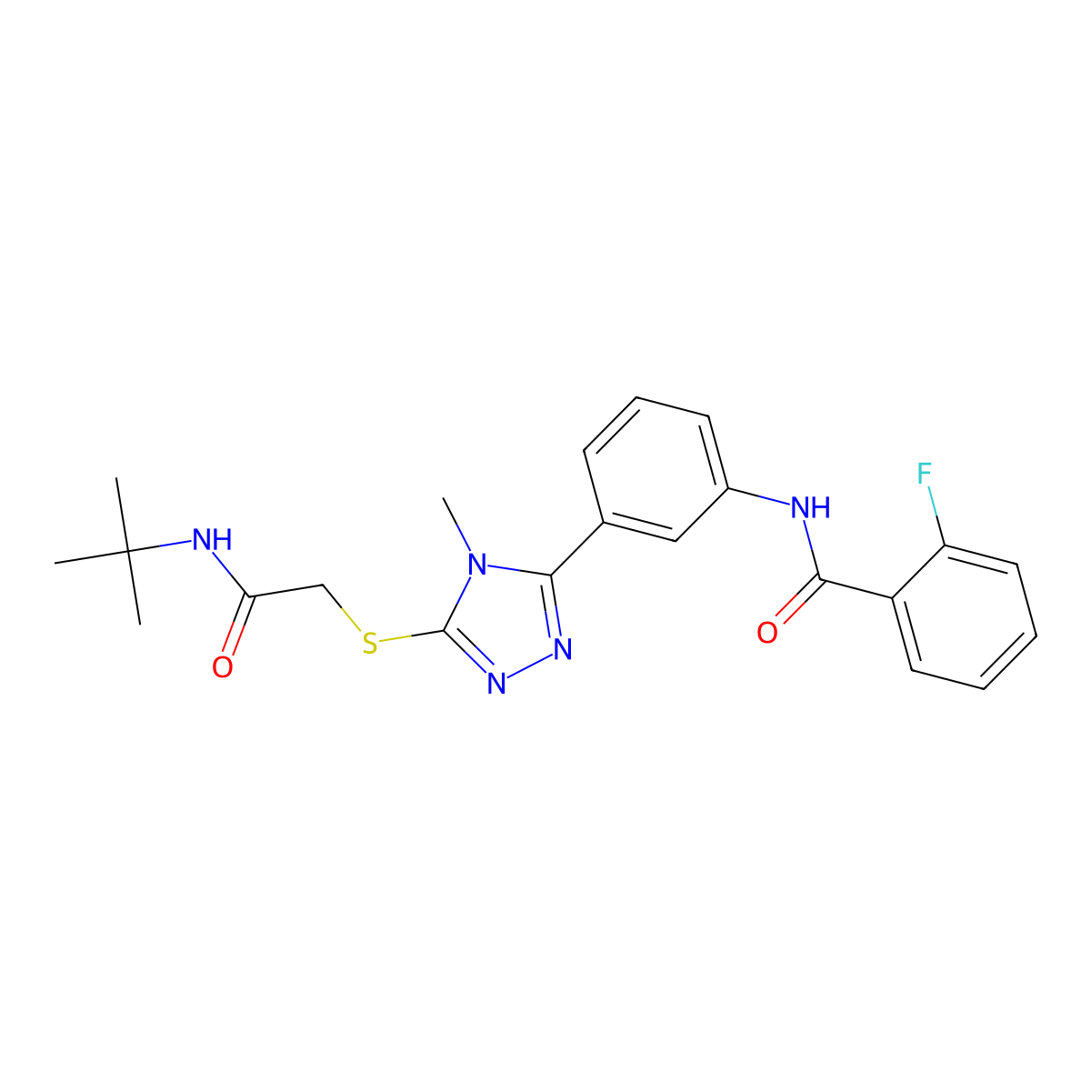 N-[3-[5-[2-(tert-butylamino)-2-oxoethyl]sulfanyl-4-methyl-1,2,4-triazol-3-yl]phenyl]-2-fluorobenzamide molecular structure, CAS 500265-61-2