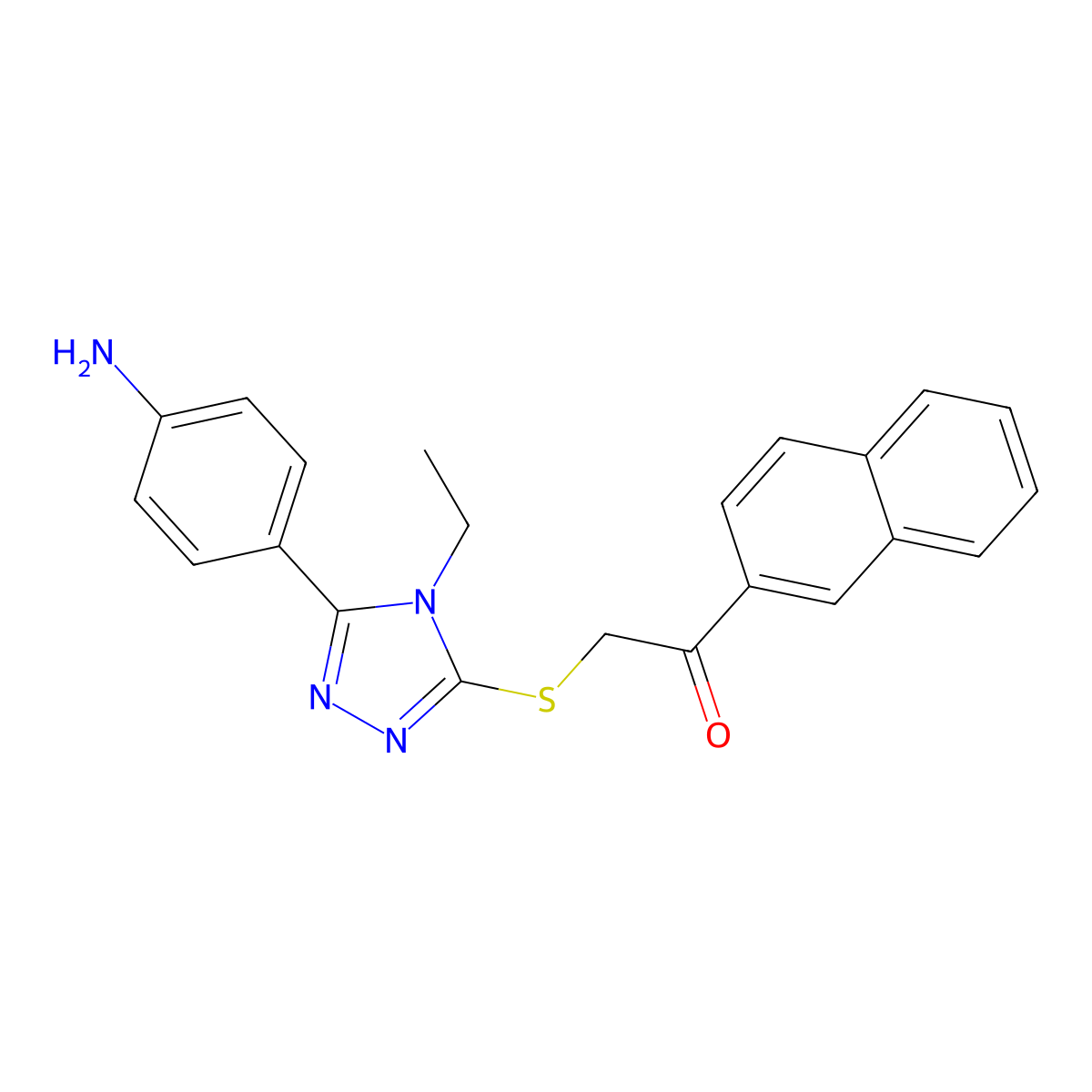 2-{[5-(4-aminophenyl)-4-ethyl-4H-1,2,4-triazol-3-yl]sulfanyl}-1-(2-naphthyl)ethanone molecular structure, CAS 500265-84-9