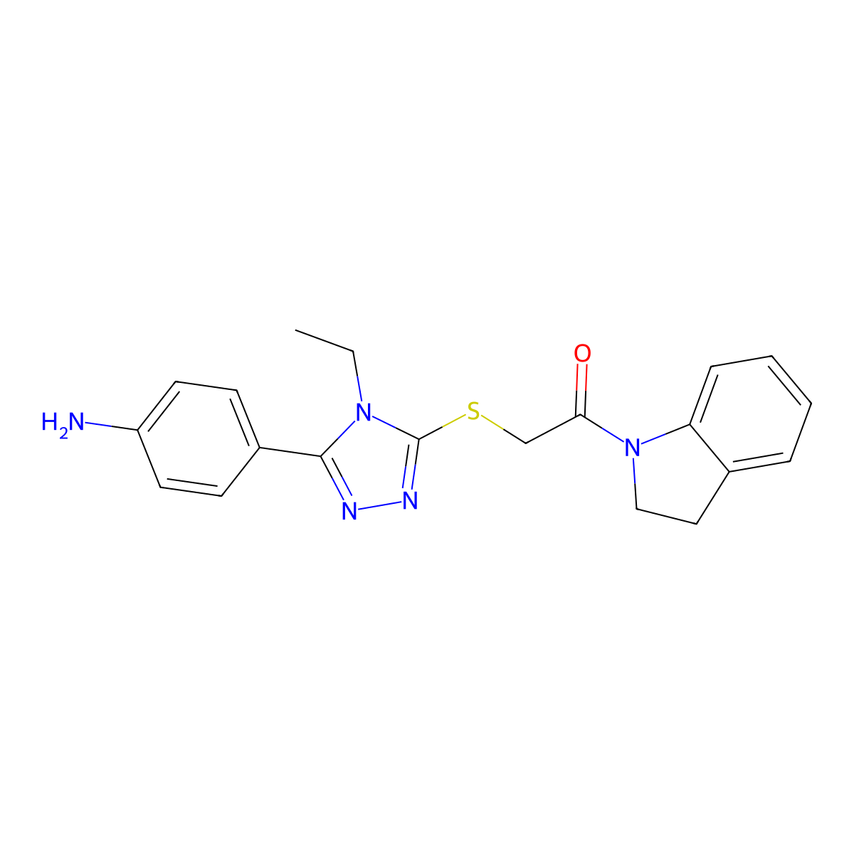 2-[[5-(4-Aminophenyl)-4-ethyl-1,2,4-triazol-3-yl]sulfanyl]-1-(2,3-dihydroindol-1-yl)ethanone molecular structure, CAS 500265-85-0