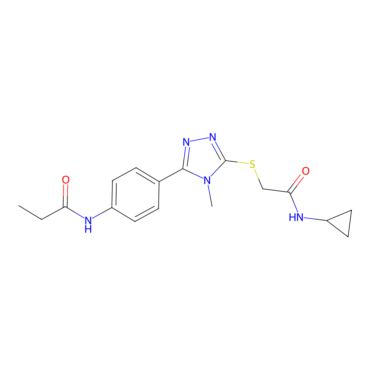 N-[4-[5-[2-(cyclopropylamino)-2-oxoethyl]sulfanyl-4-methyl-1,2,4-triazol-3-yl]phenyl]propanamide molecular structure, CAS 500265-98-5