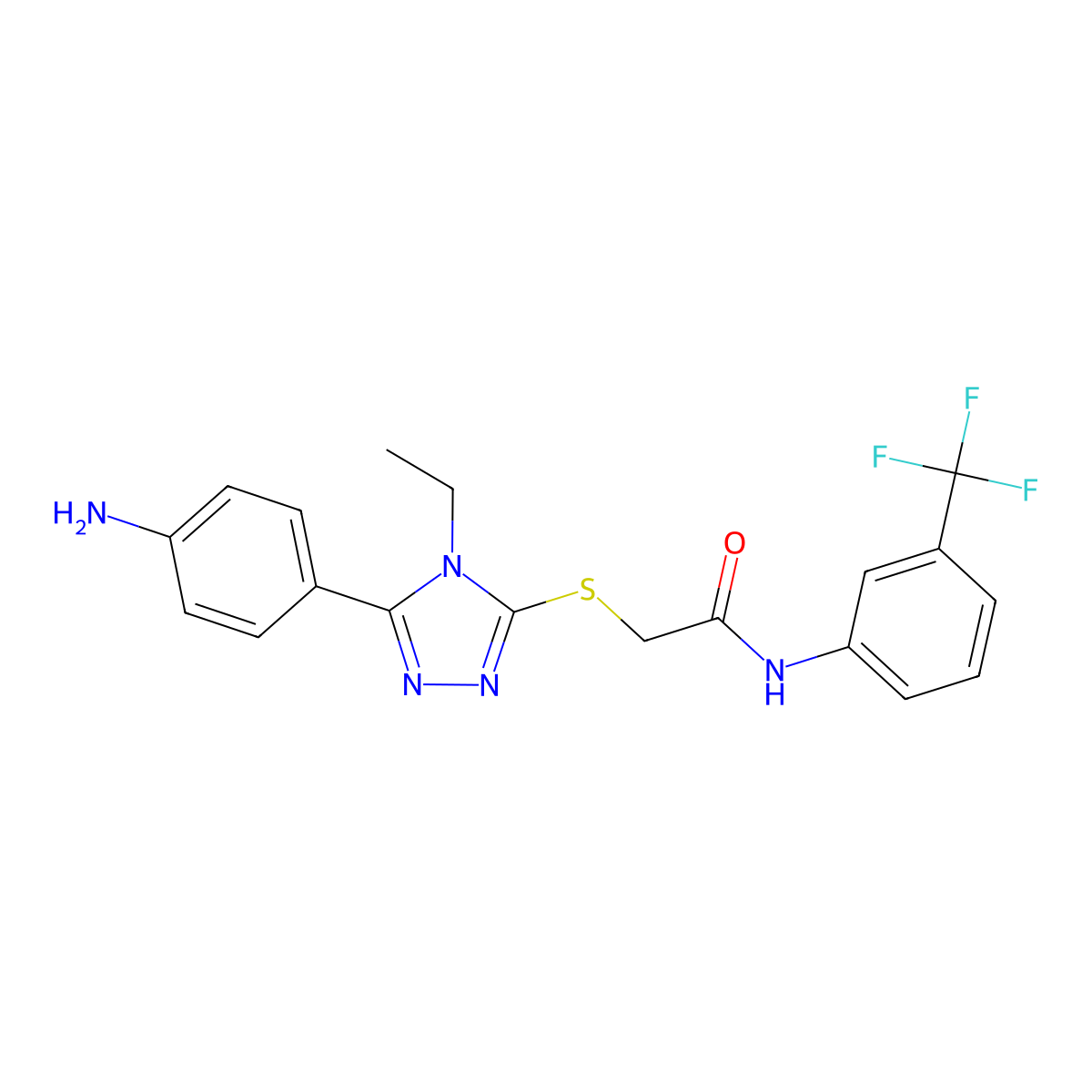 2-{[5-(4-aminophenyl)-4-ethyl-4H-1,2,4-triazol-3-yl]sulfanyl}-N-[3-(trifluoromethyl)phenyl]acetamide molecular structure, CAS 500265-99-6