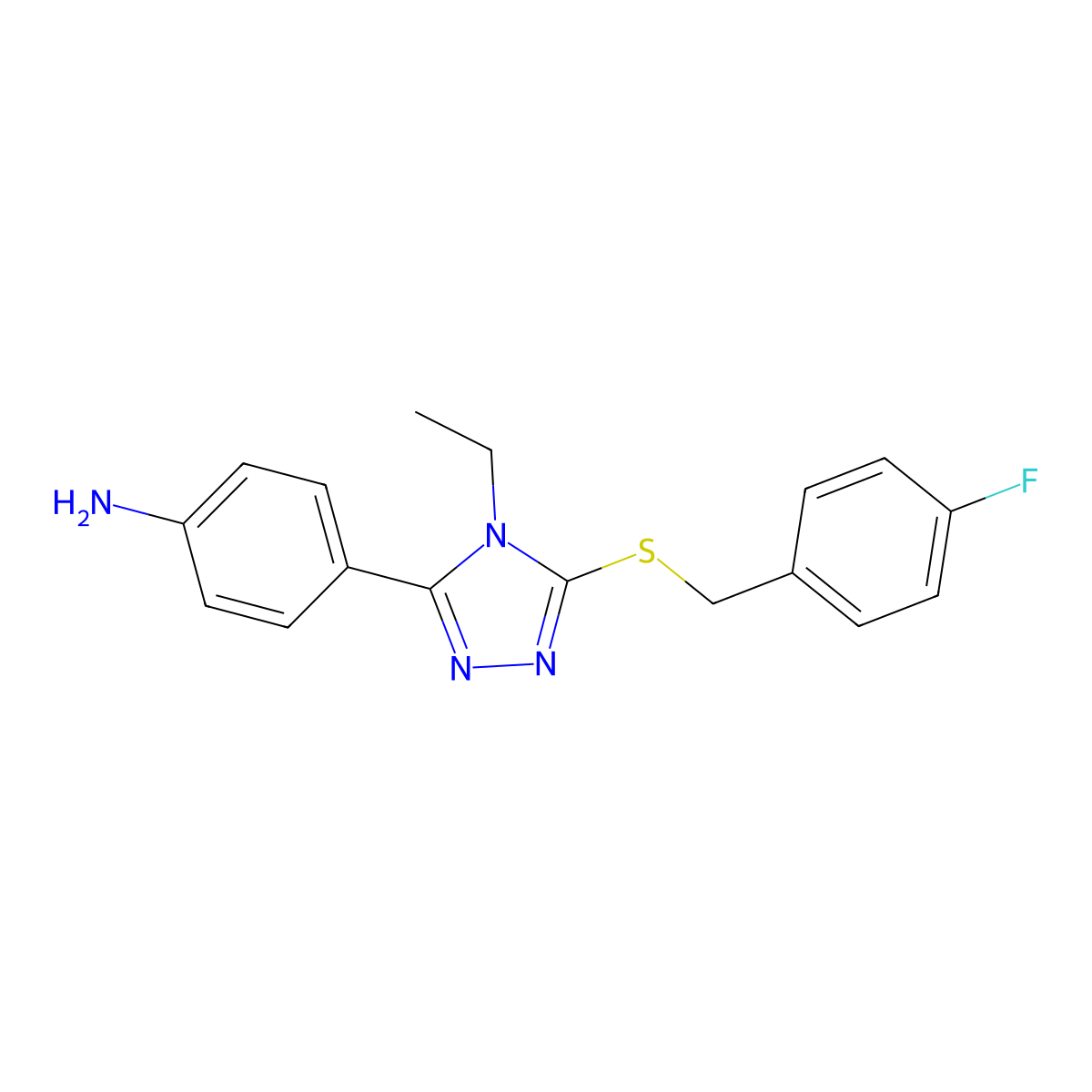 4-[4-Ethyl-5-[(4-fluorophenyl)methylsulfanyl]-1,2,4-triazol-3-yl]aniline molecular structure, CAS 500266-05-7