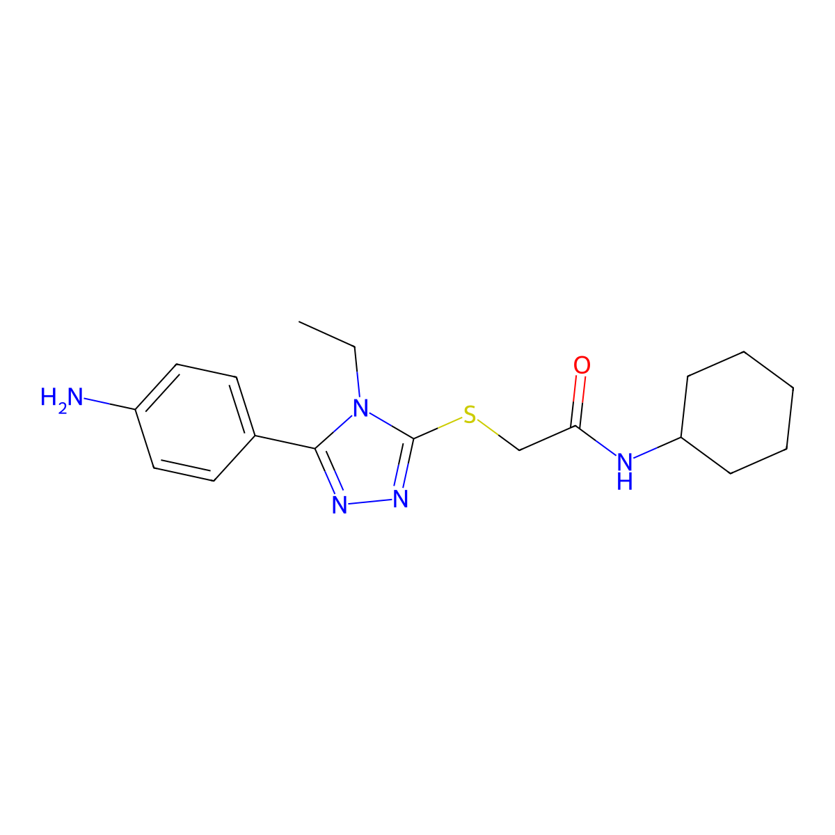2-[[5-(4-aminophenyl)-4-ethyl-1,2,4-triazol-3-yl]sulfanyl]-N-cyclohexylacetamide molecular structure, CAS 500266-10-4