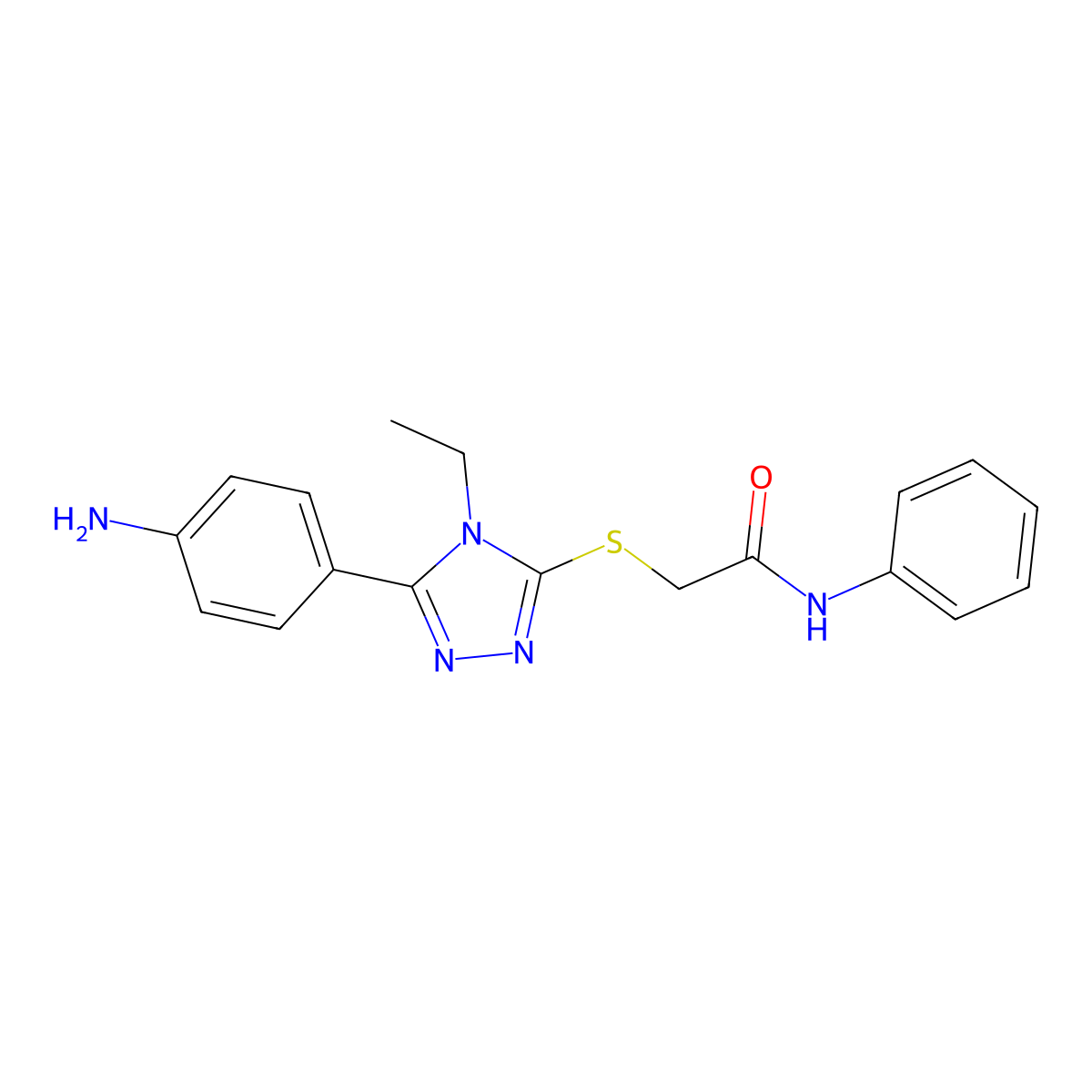 2-{[5-(4-aminophenyl)-4-ethyl-4H-1,2,4-triazol-3-yl]sulfanyl}-N-phenylacetamide molecular structure, CAS 500266-11-5