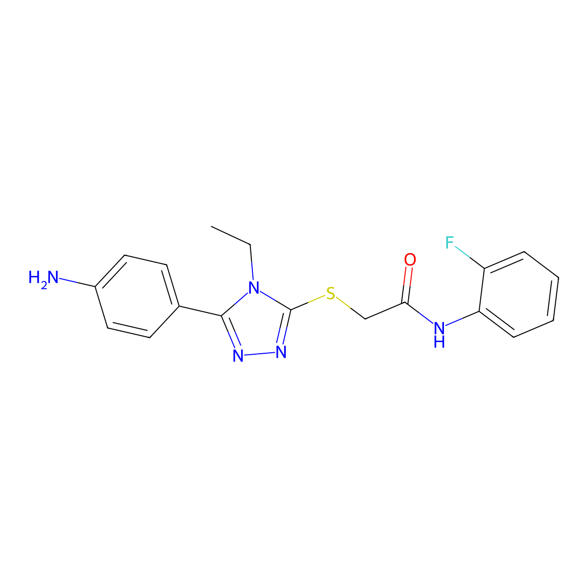 2-{[5-(4-aminophenyl)-4-ethyl-4H-1,2,4-triazol-3-yl]sulfanyl}-N-(2-fluorophenyl)acetamide molecular structure, CAS 500266-18-2