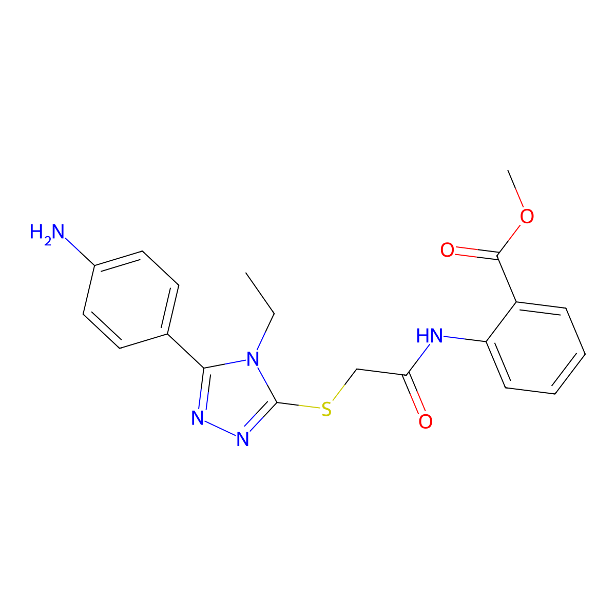methyl 2-[({[5-(4-aminophenyl)-4-ethyl-4H-1,2,4-triazol-3-yl]sulfanyl}acetyl)amino]benzoate molecular structure, CAS 500266-20-6