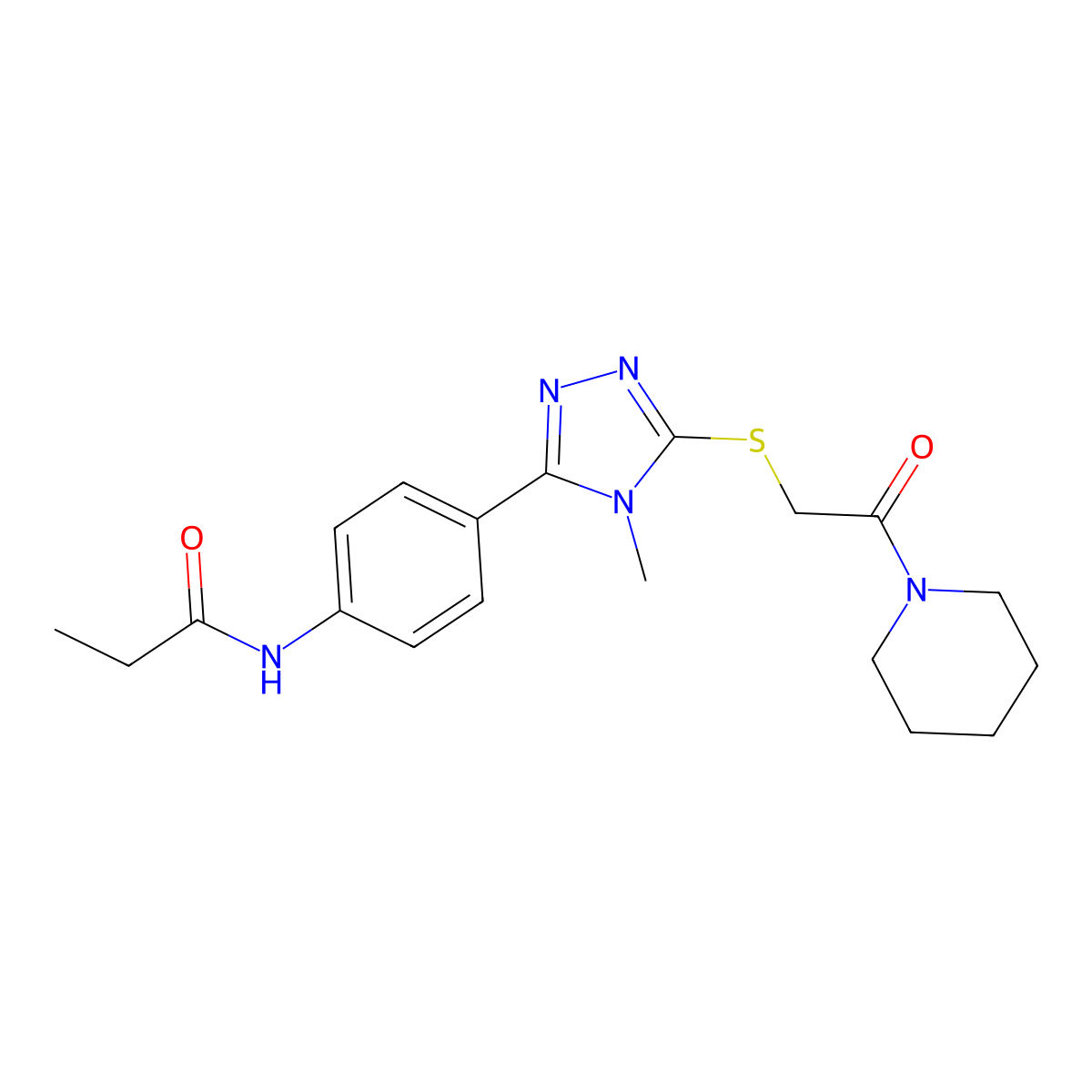 N-[4-[4-methyl-5-(2-oxo-2-piperidin-1-ylethyl)sulfanyl-1,2,4-triazol-3-yl]phenyl]propanamide molecular structure, CAS 500266-33-1